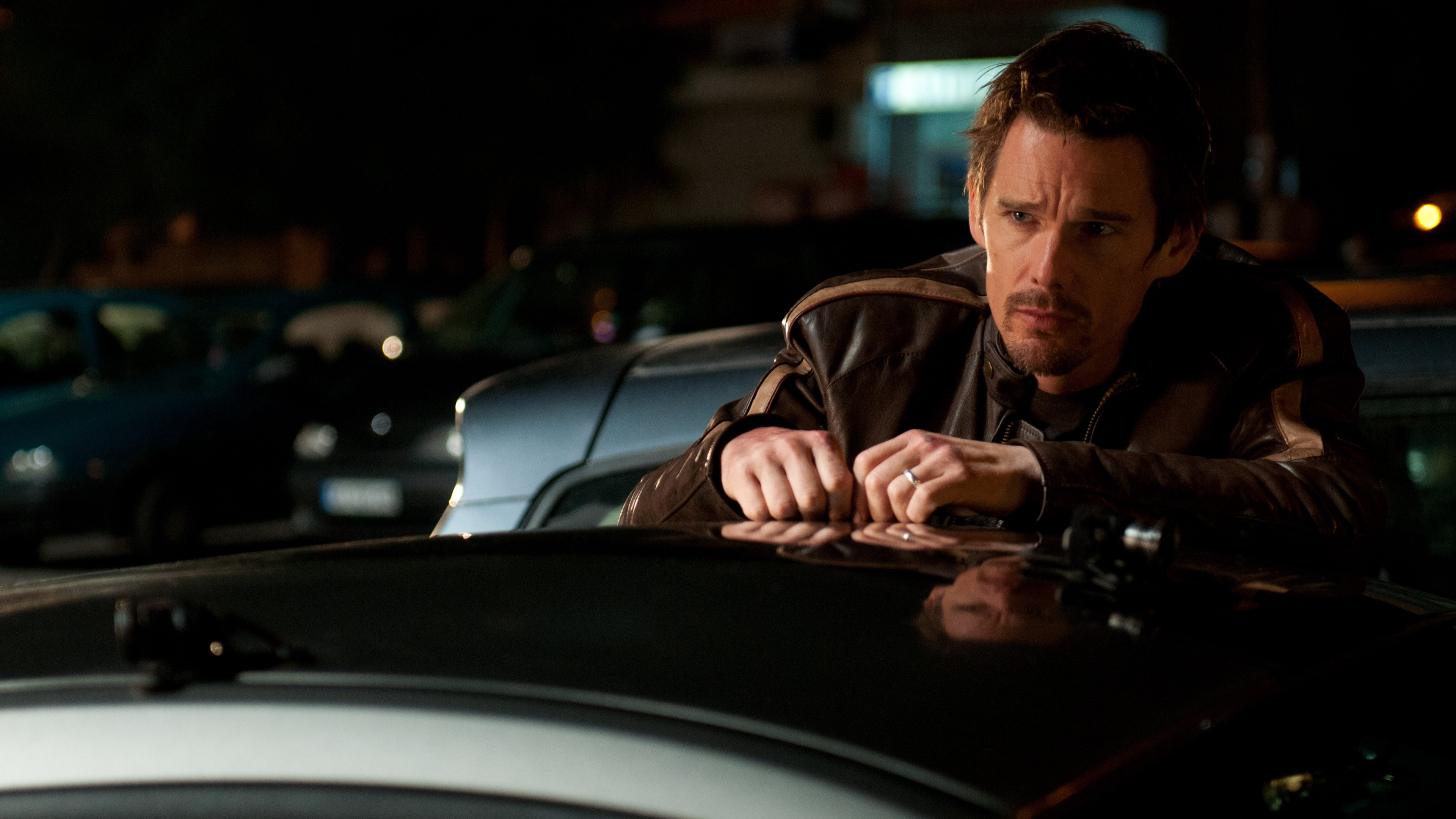 leather, car, jacket, near, 4K, Sinister, writer, Boyhood, movie, Maggies Plan 2015, director, man, character, Ethan Hawke, wearing, black, actor, standing, HD Wallpaper
