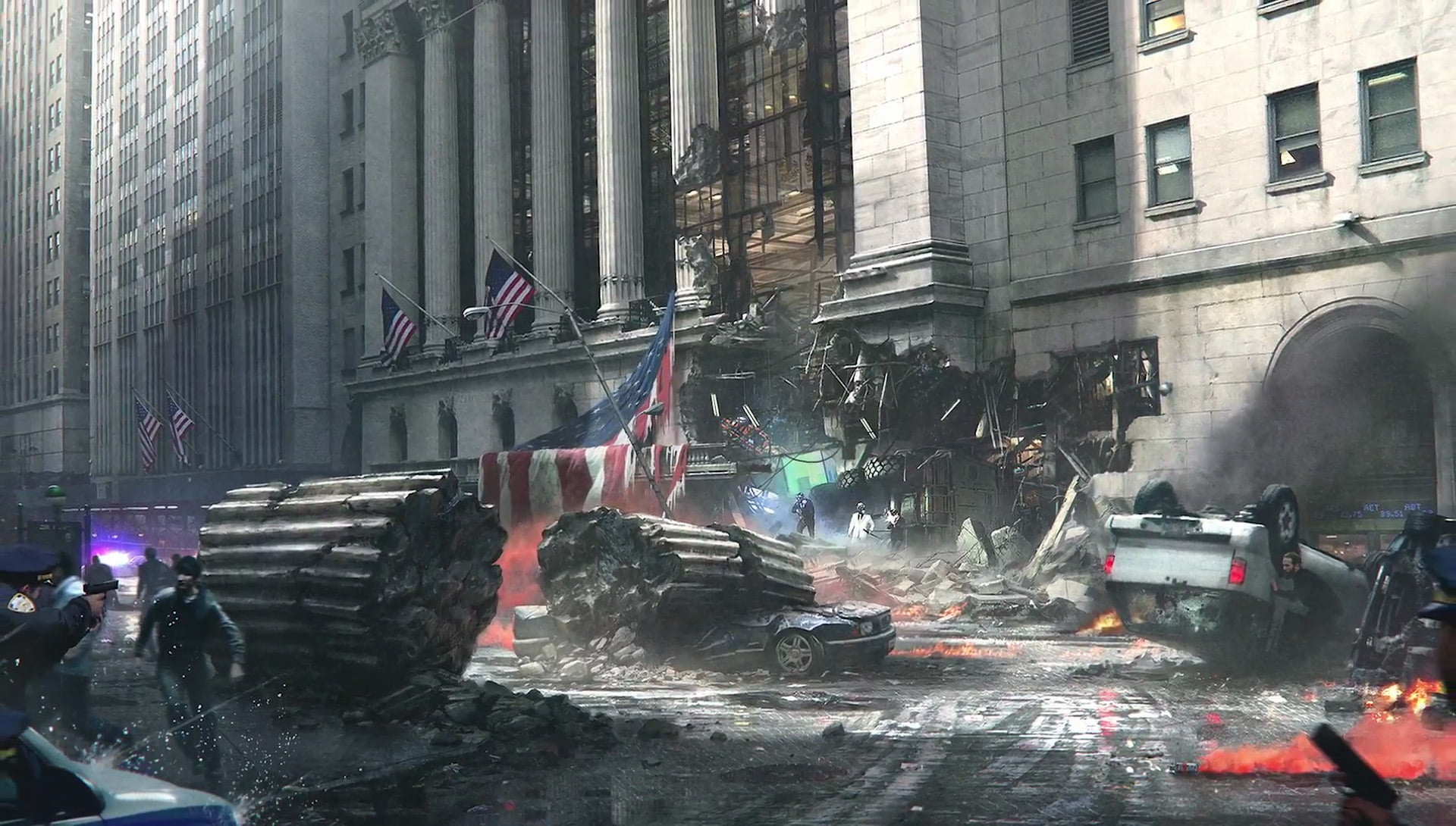 architecture, cruiser, white, black, rain, motor vehicle, video games, motion, building, mode of transportation, concept art, city, office building exterior, HD Wallpaper