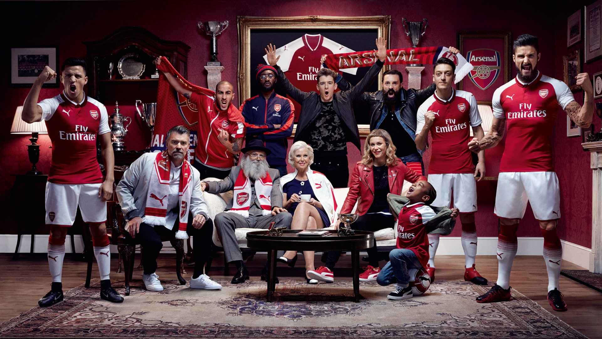 arsenal, crowd, males, indoors, young adult, men, 1080P, emotion, looking at camera, red, group of people, full length, club, young men, large group of people, HD Wallpaper