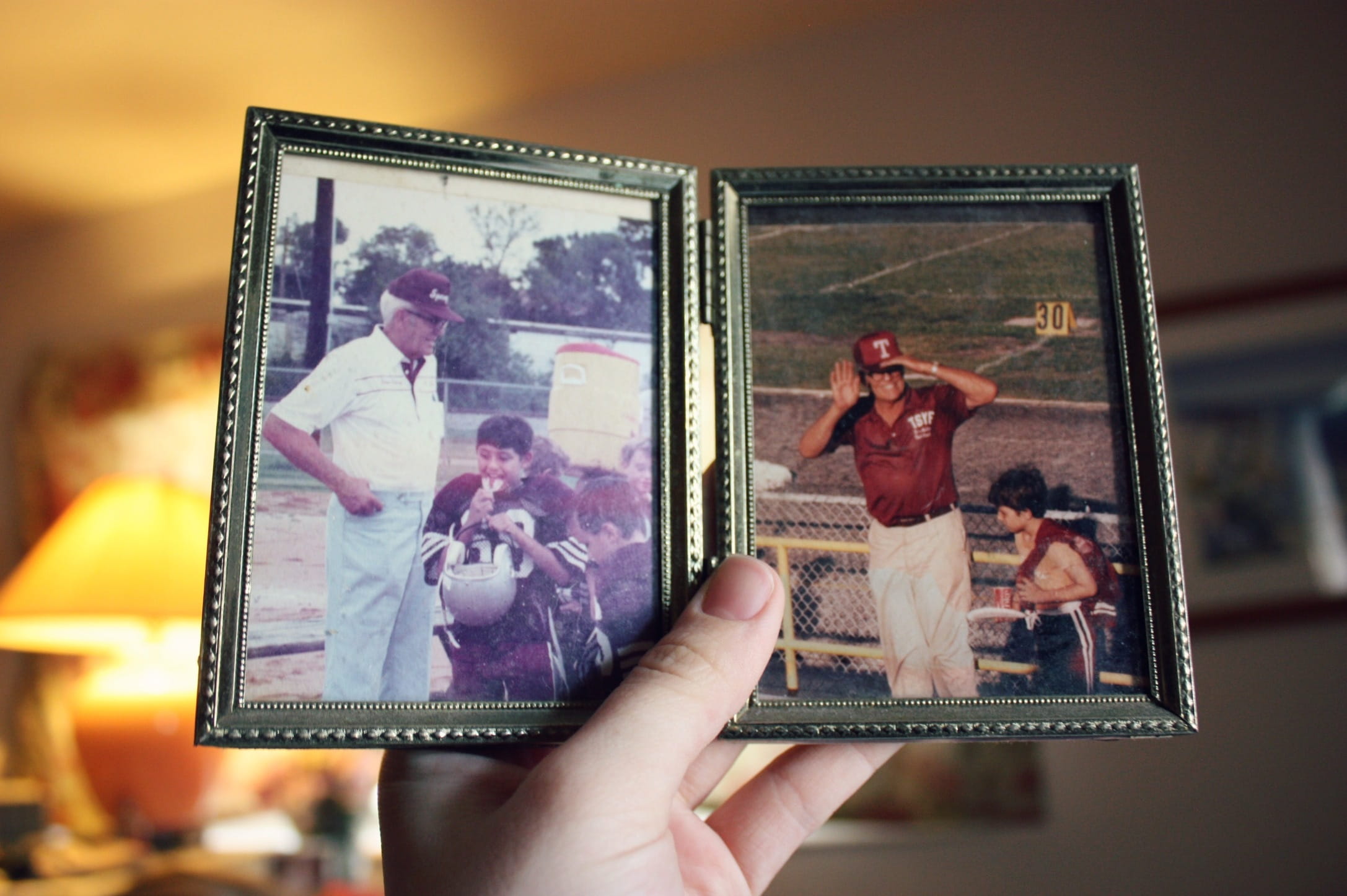 photograph, human hand, adult, mid adult, coach, indoors, frame, male likeness, photography Themes, technology, football, photo, holding, picture frame, HD Wallpaper