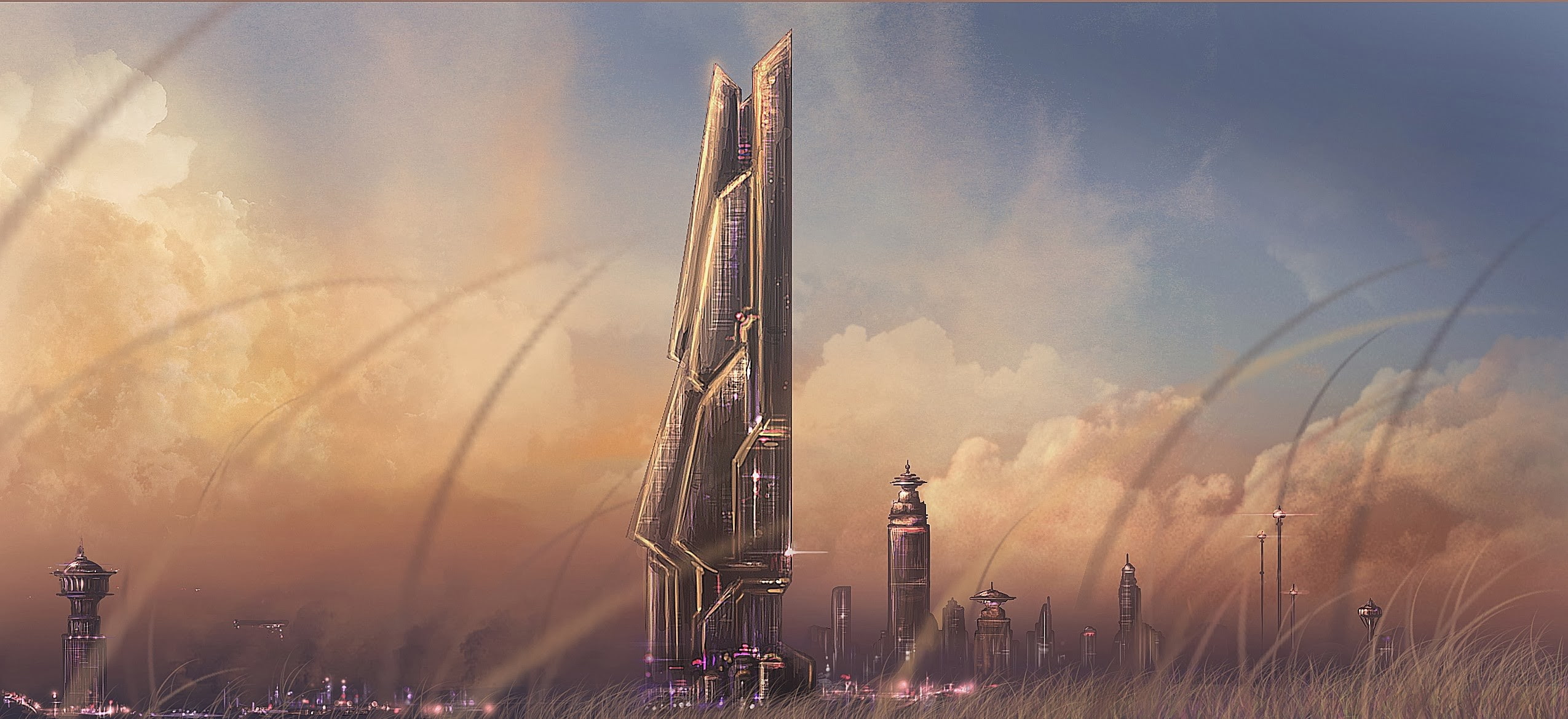 skyscraper, futuristic city, artwork, 1080P, digital art, science fiction, futuristic, HD Wallpaper