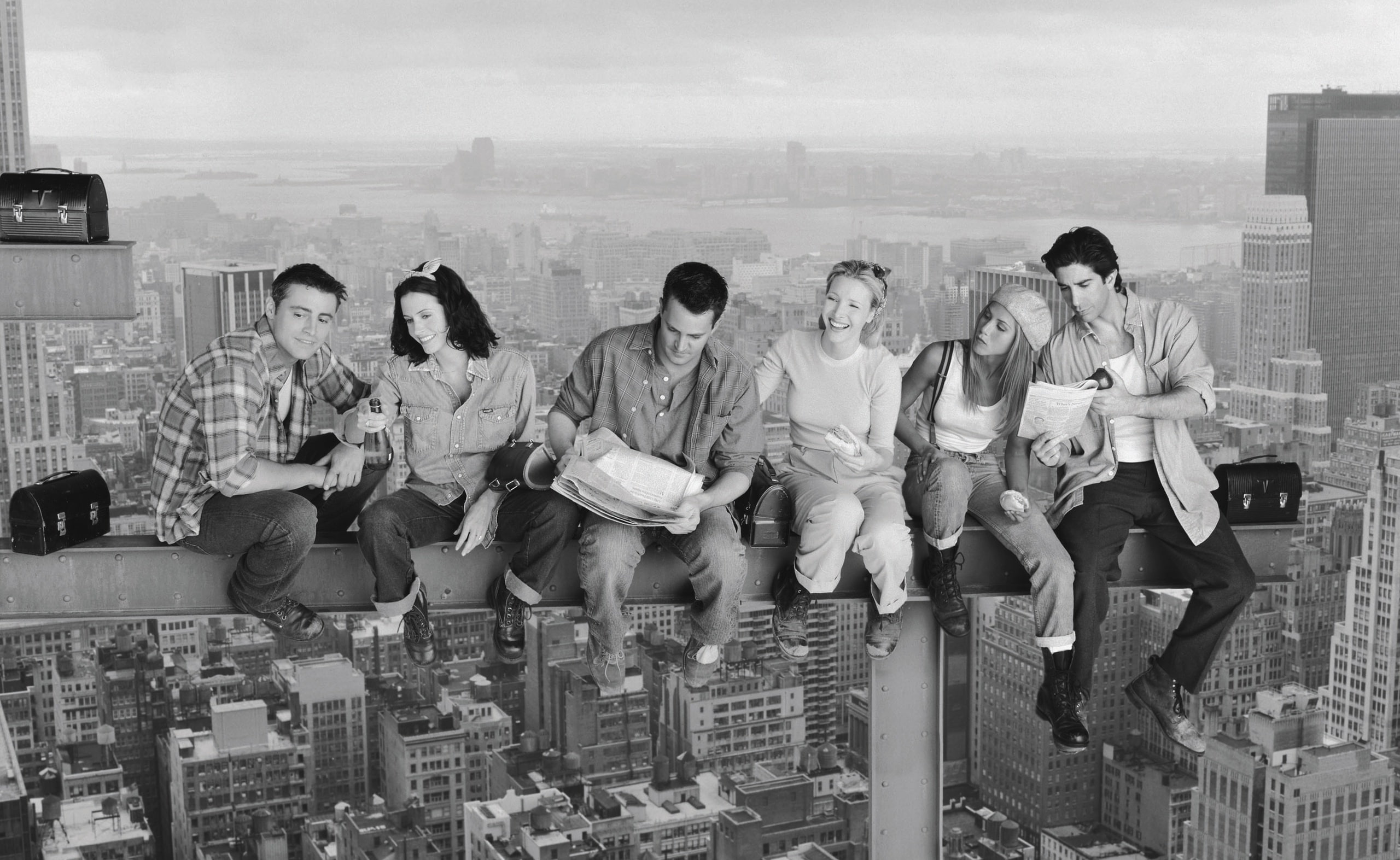 lifestyles, sitting, men, grayscale, built structure, front view, group of people, full length, Movies, crowd, sky, photo, women, casual clothing, day, HD Wallpaper