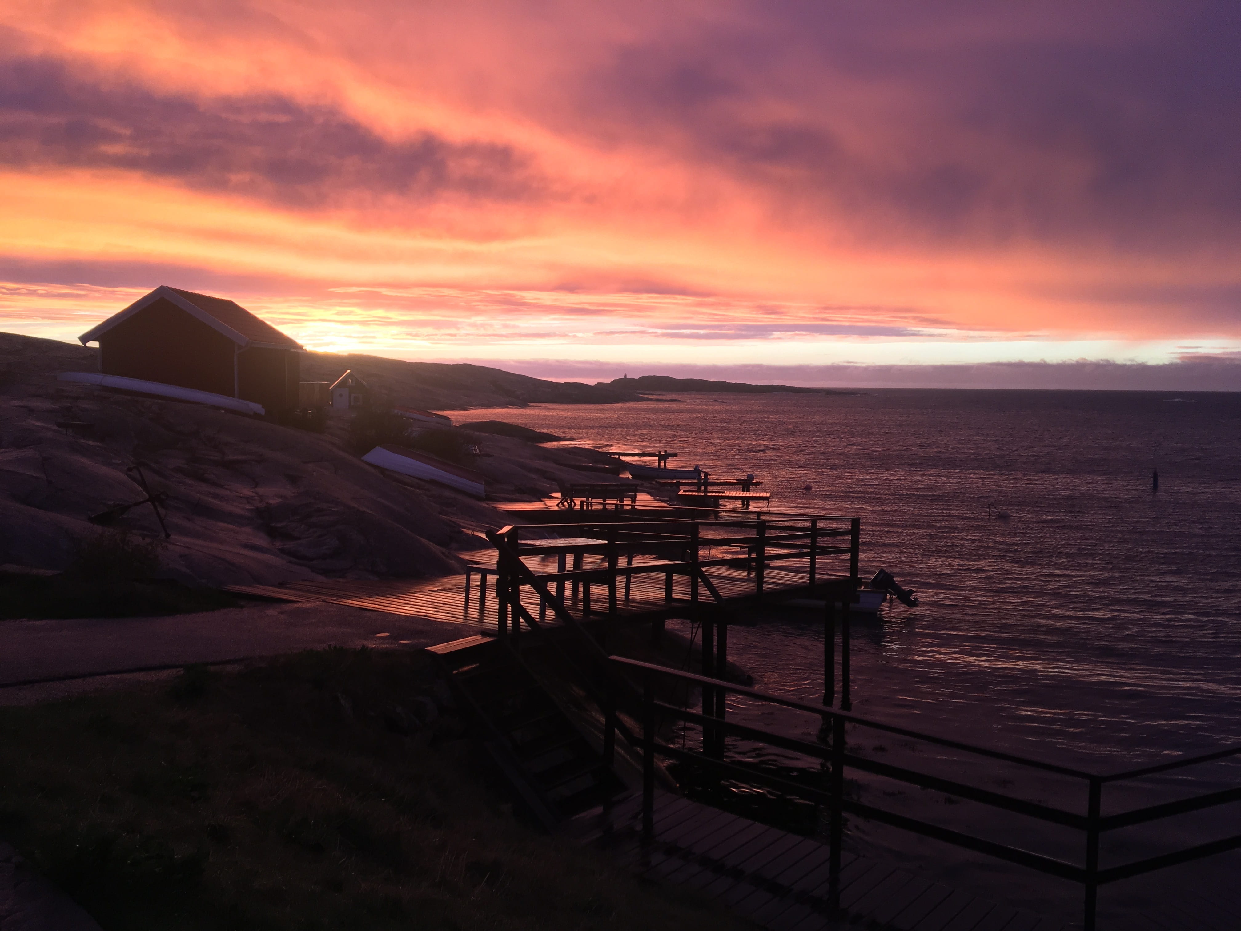 no people, west coast, scenics - nature, 4K, cloud, orange color, beauty in nature, smögen, beach, tranquility, nature, makrillviken, water, land, built structure, HD Wallpaper
