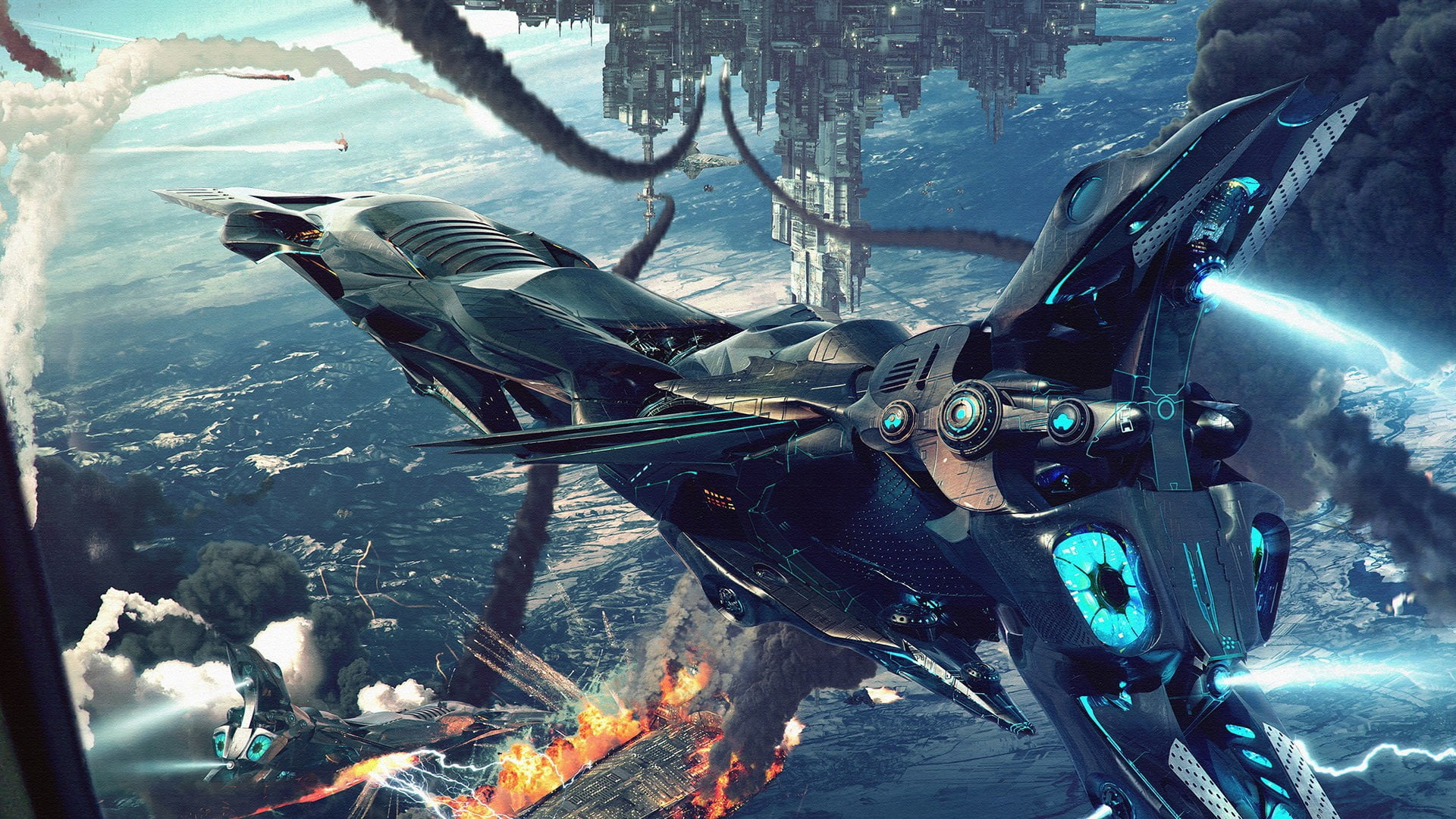  space, flying, aircraft, fire, aquatic sport, reflection, tank, nature, day, 1080P, fire - natural phenomenon, transportation, burning, swimming, HD Wallpaper