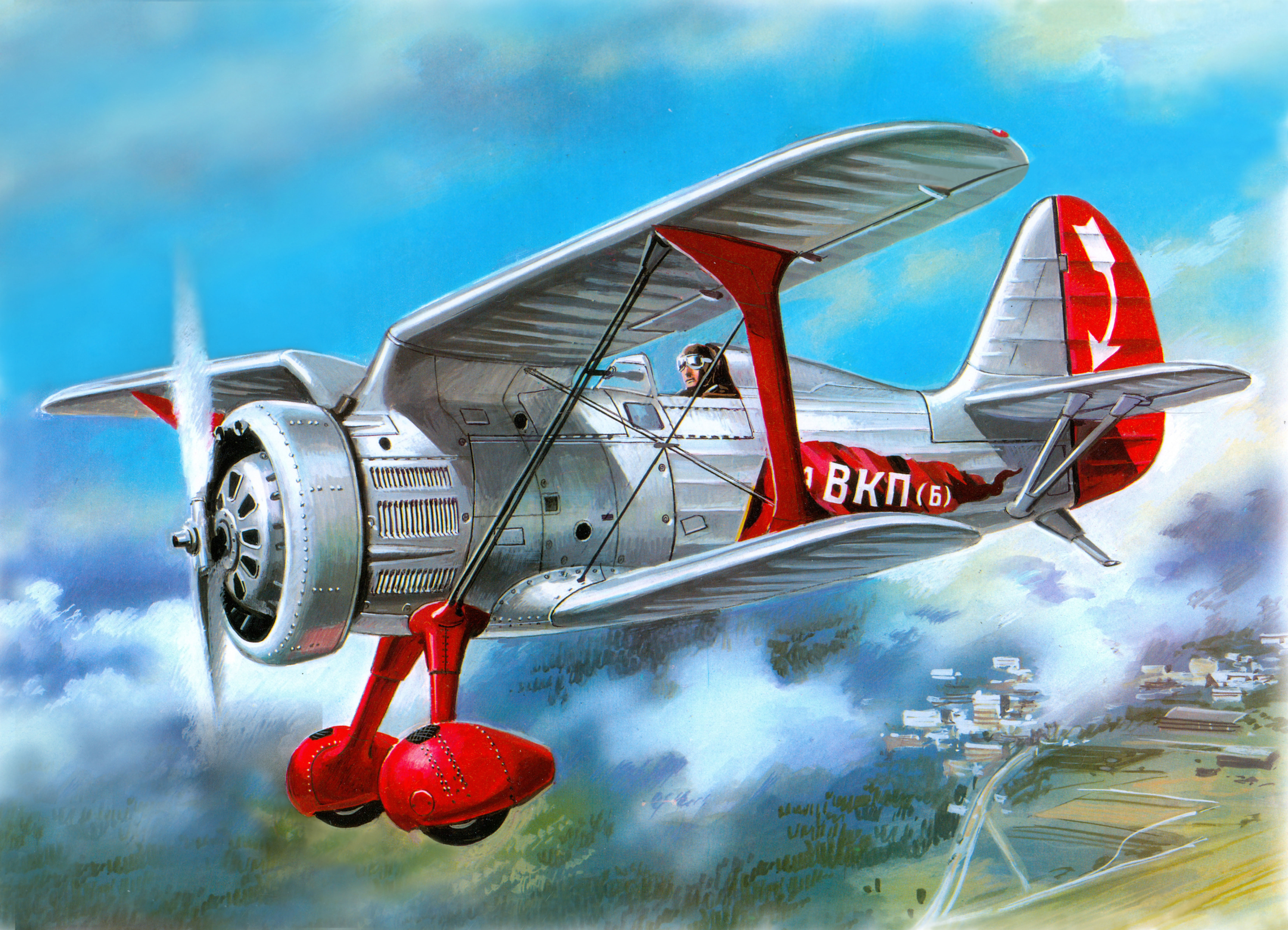 the sky, single-engine, white, Spanish Snub, fighter-polytropon, figure, -15, road, buildings, 30 years, Chato, 5K, red, art, Soviet, biplane, nickname, HD Wallpaper