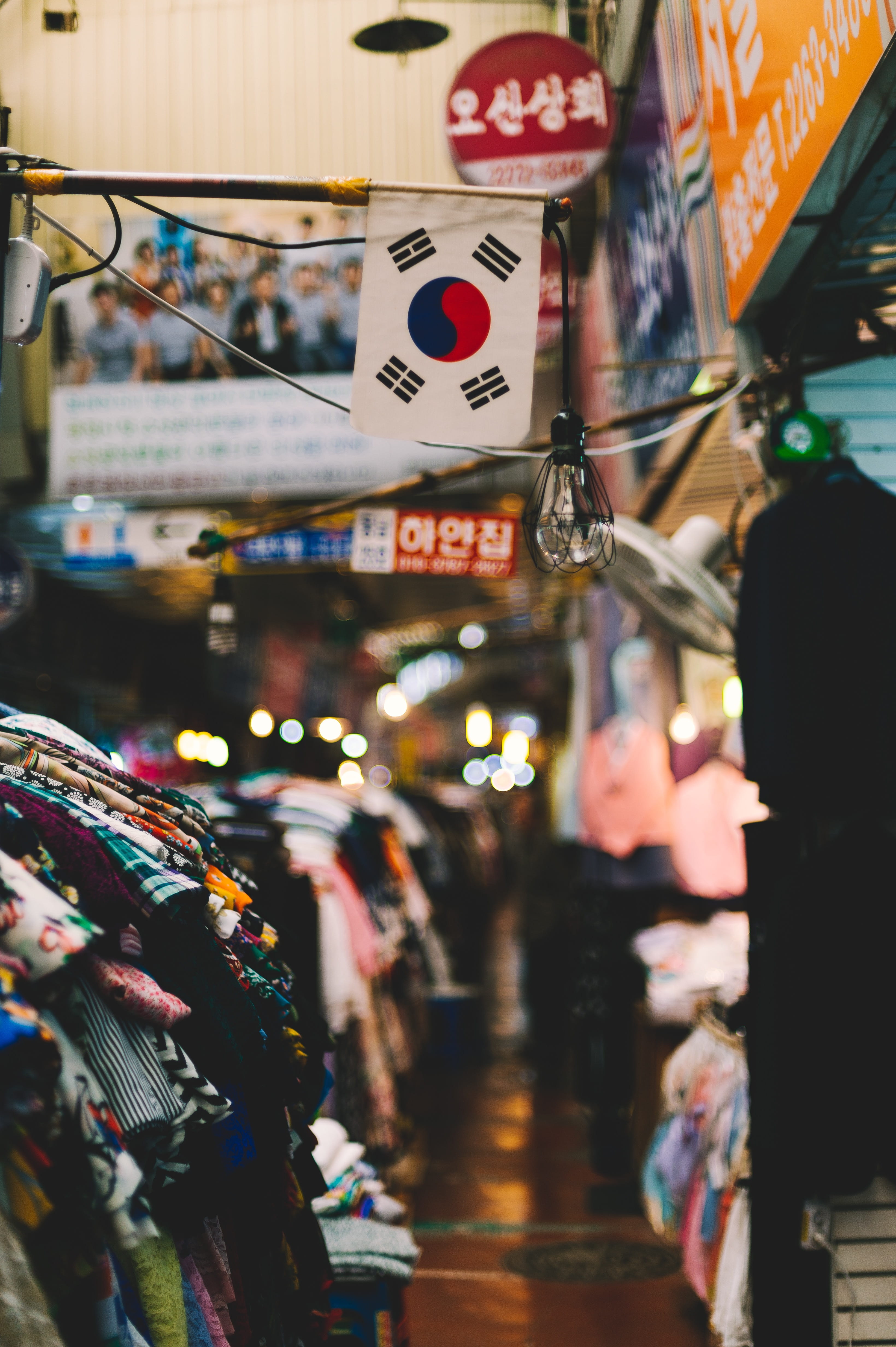 human, korea, city, cloth, trip, room, hanging, assorted, for sale, 4K, clothe, market stall, large group of objects, communication, shopping, building exterior, Phone HD Wallpaper