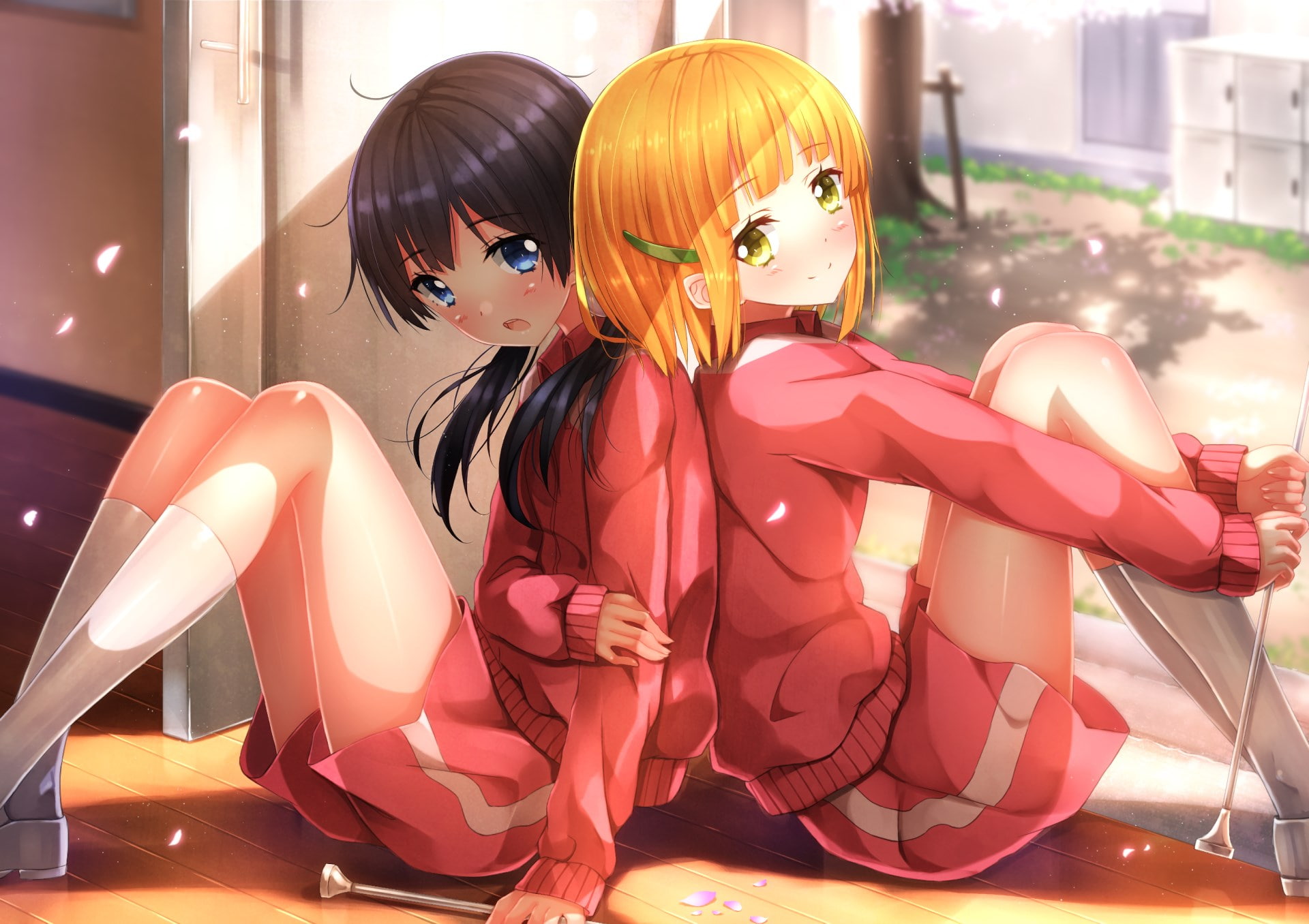 sunlight, female likeness, red, representation, clothing, sitting, beautiful woman, real people, fashion, women, mannequin, human representation, tamako market, HD Wallpaper