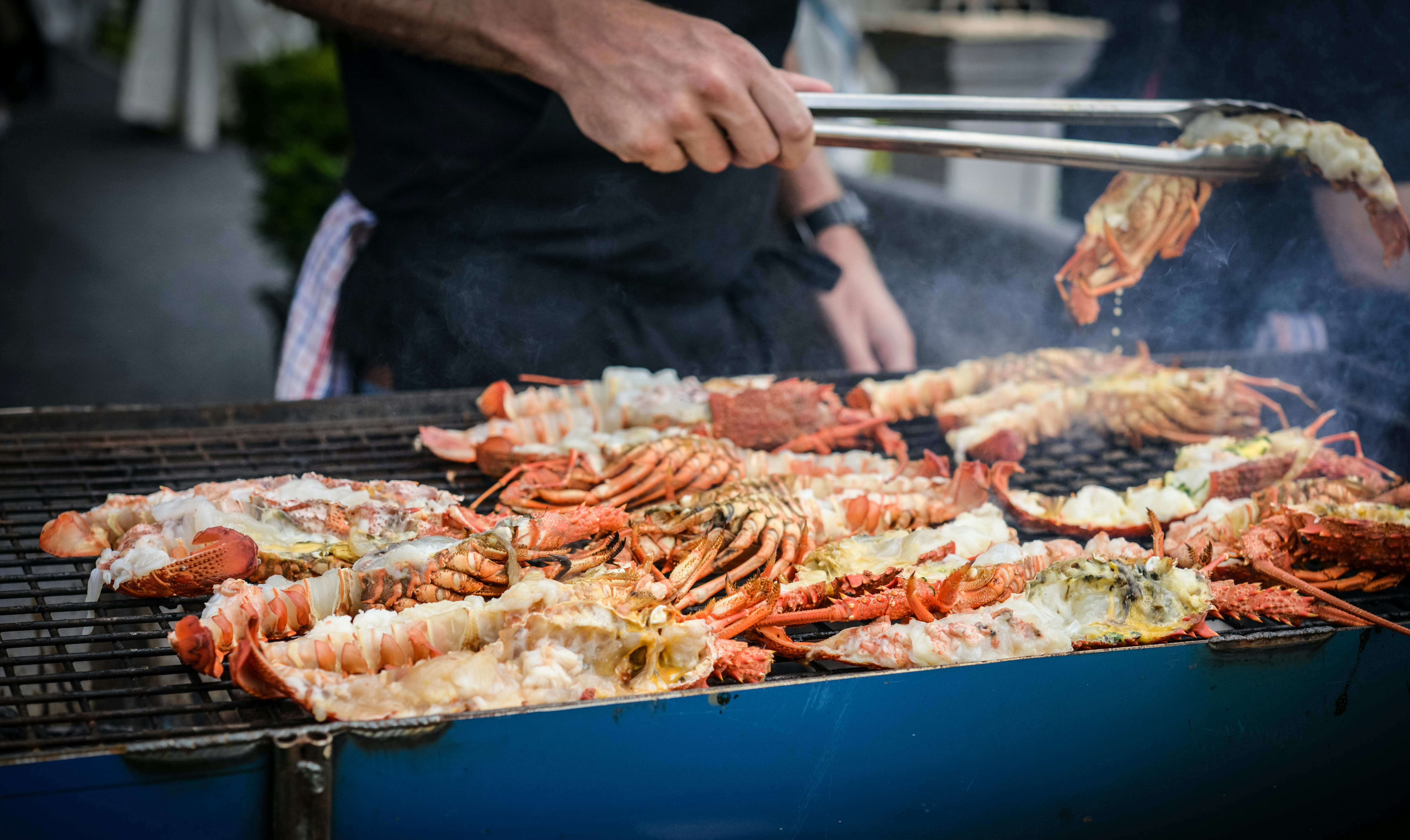 skewer, people, preparing food, grilled, preparation, chef, hand, daytime, barbecue, man, street food, day, person, crabs, healthy eating, grilling, meat, HD Wallpaper