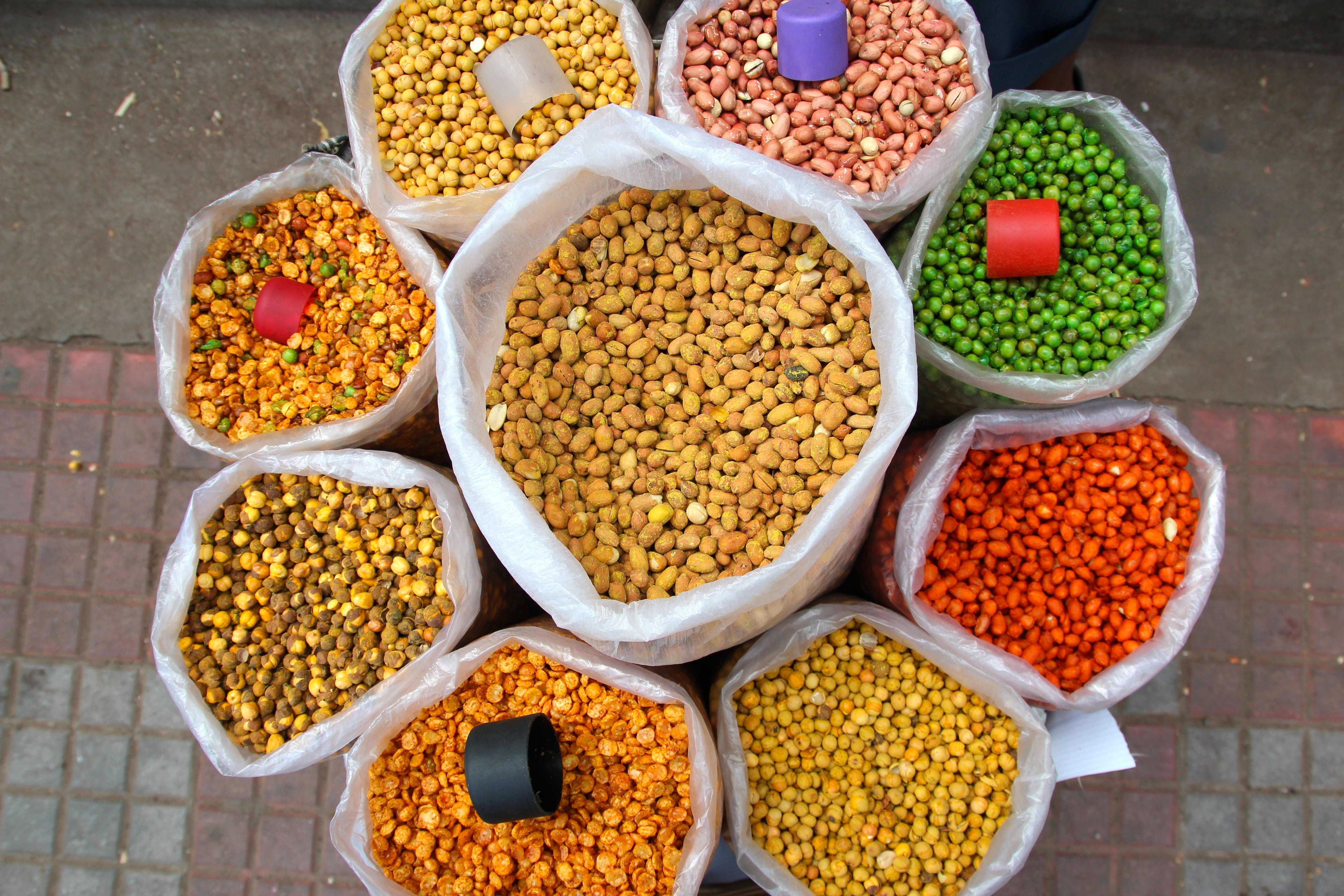 market, indian food, Powder, Saffron, abundance, seed, lot, bean, spice stand, assorted, healthy eating, 5K, Bags, vegetable, taste, sharp, indoors, vegetarian food, HD Wallpaper