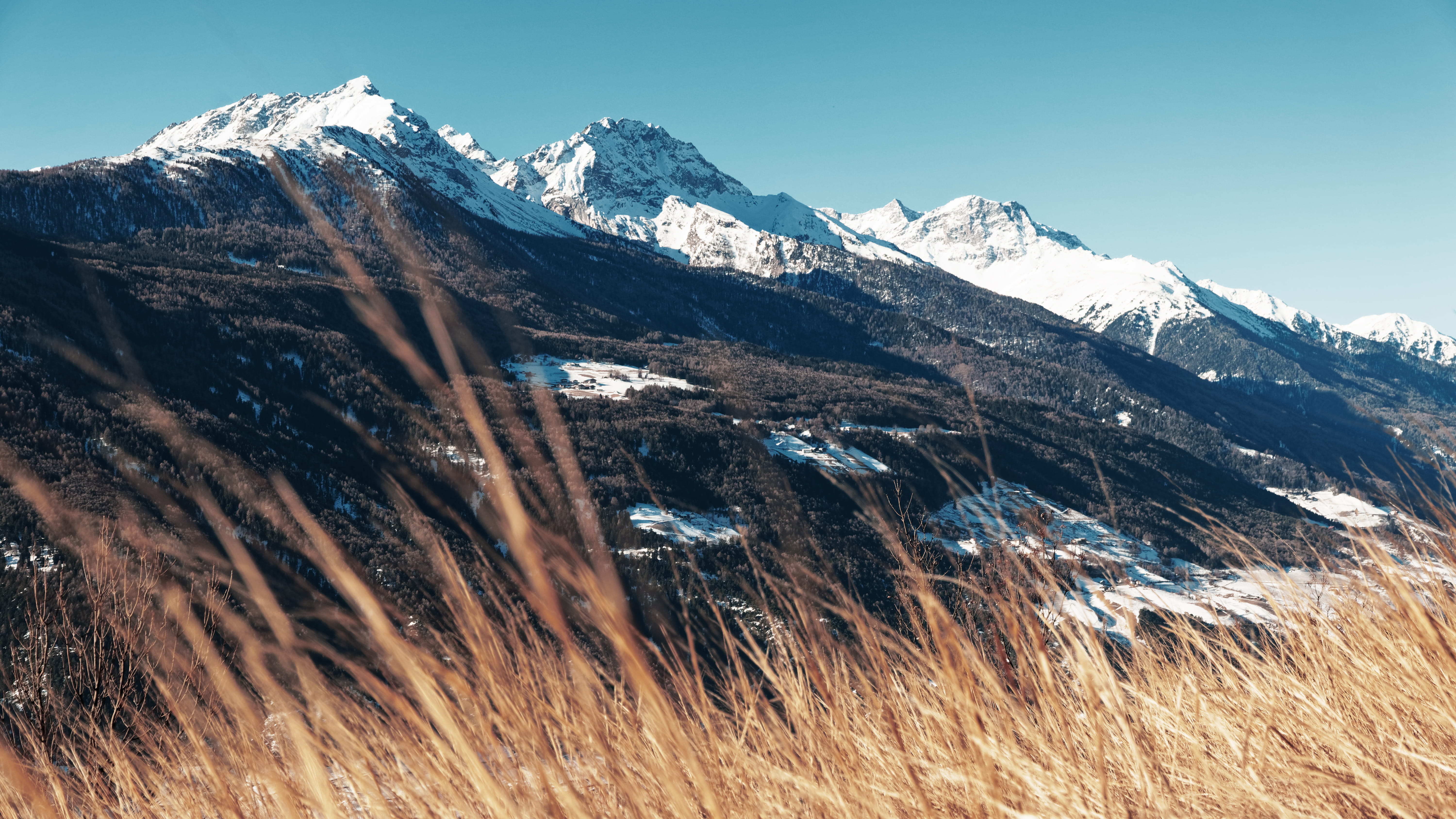 tranquil scene, blue, cold temperature, dried, italy, plant, sky, scenics - nature, beauty in nature, environment, latsch, slope, 5K, clear sky, facing, HD Wallpaper