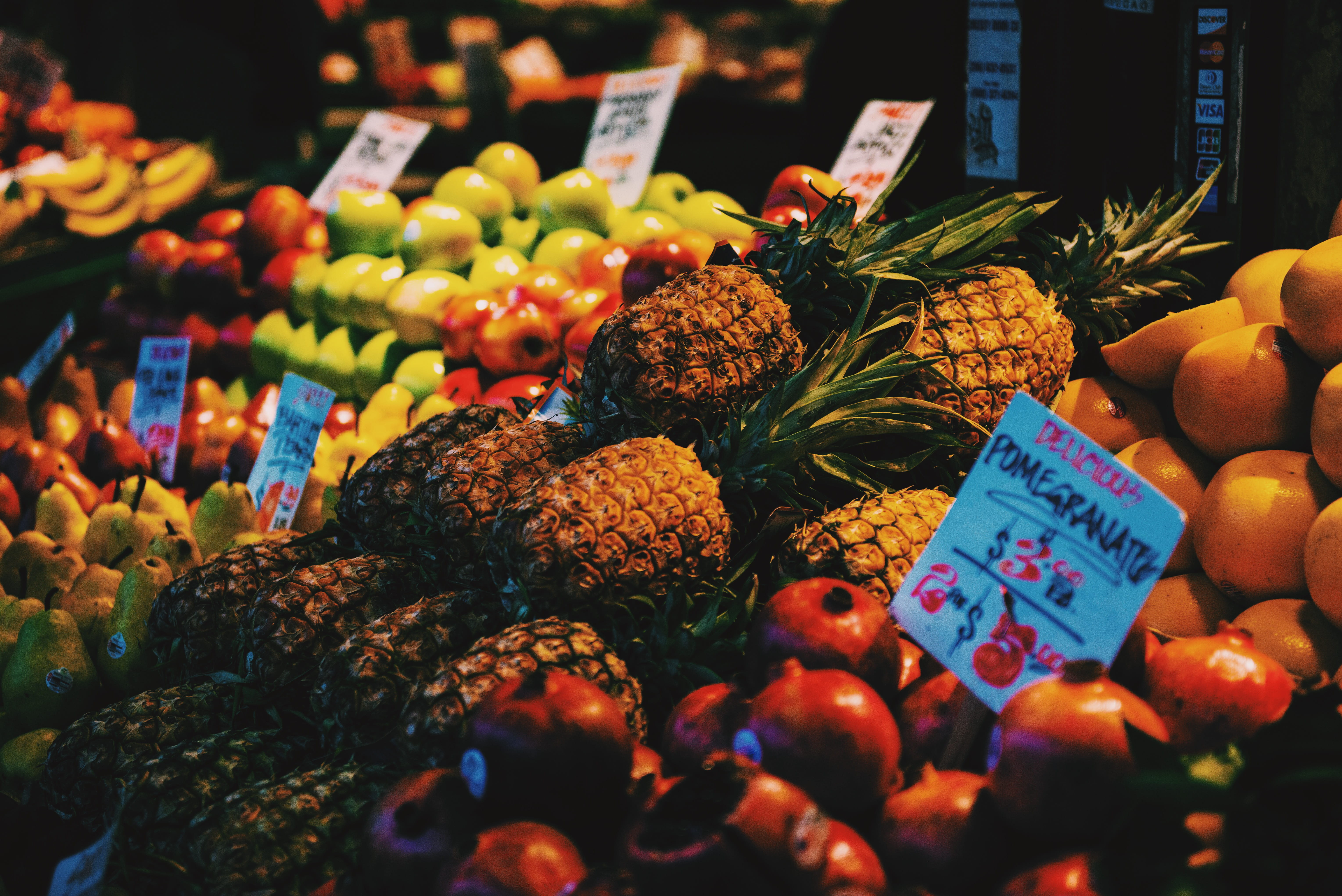 pike place, market, seattle, market stall, healthy eating, business, food and drink, freshness, supermarket, text, large group of objects, variation, 5K, HD Wallpaper