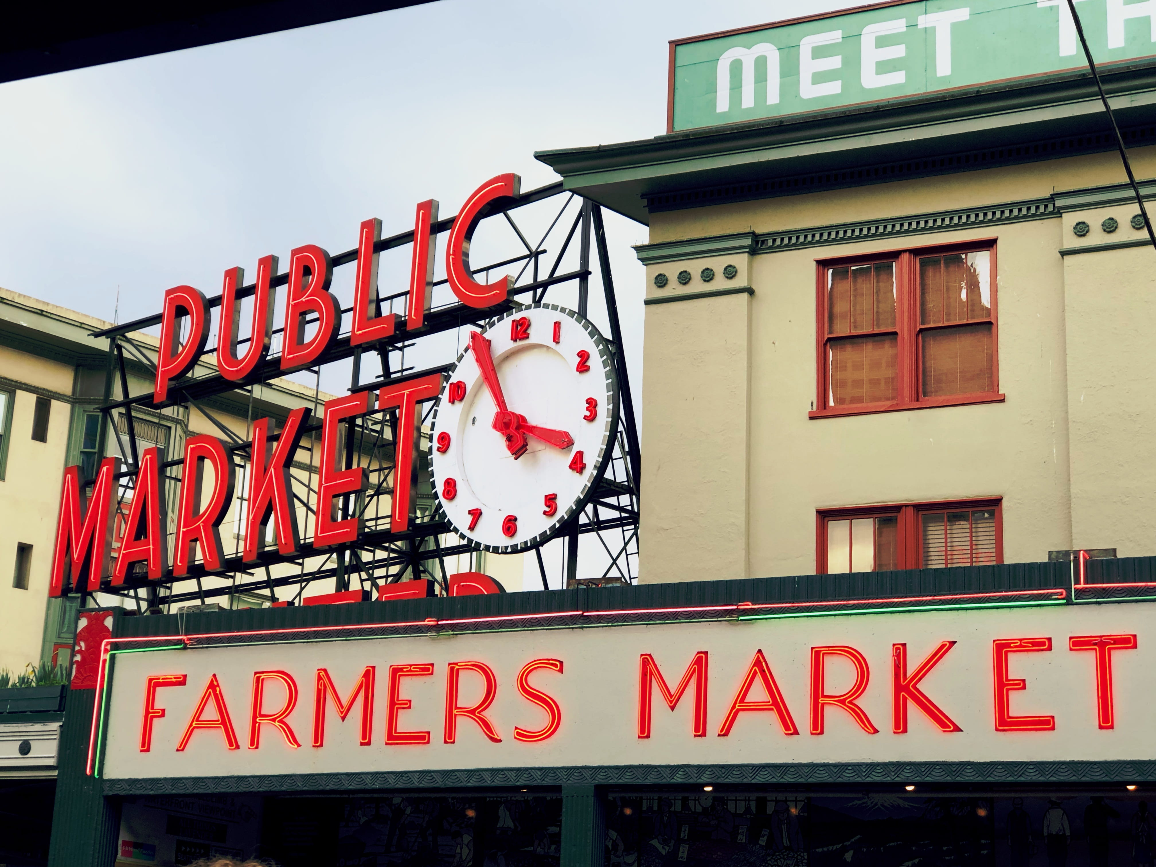 commercial sign, seafood, tourist, city, non-western script, urban, neon, capital letter, market, 4K, seattle, western script, low angle view, sign, pike, HD Wallpaper