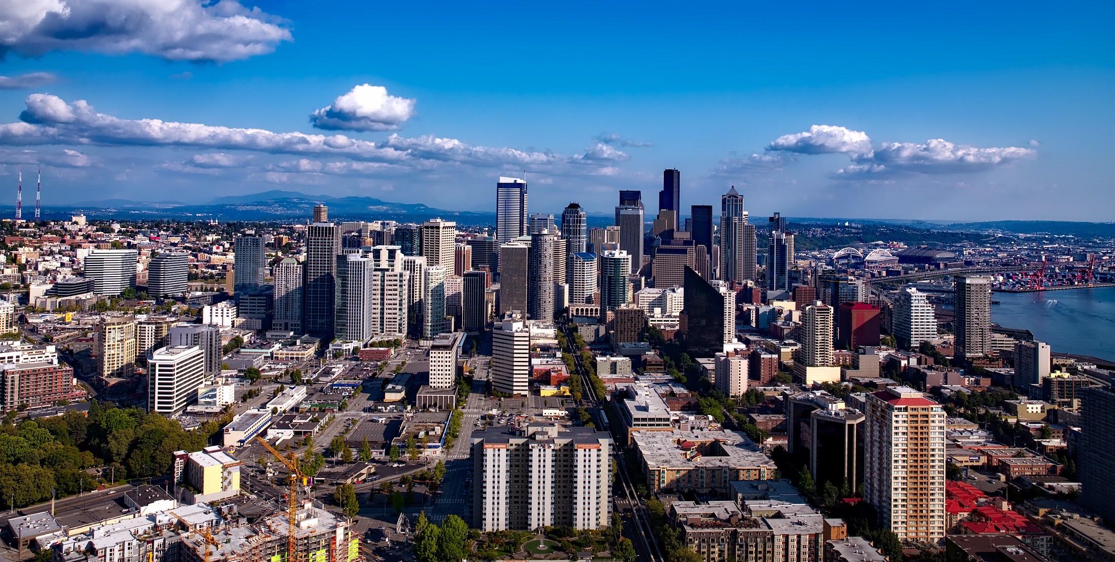 1080P, high angle view, photo, outdoors, development, clouds, tall - high, harbor, downtown, crowd, sky, hdr, office building exterior, panorama, urban, HD Wallpaper