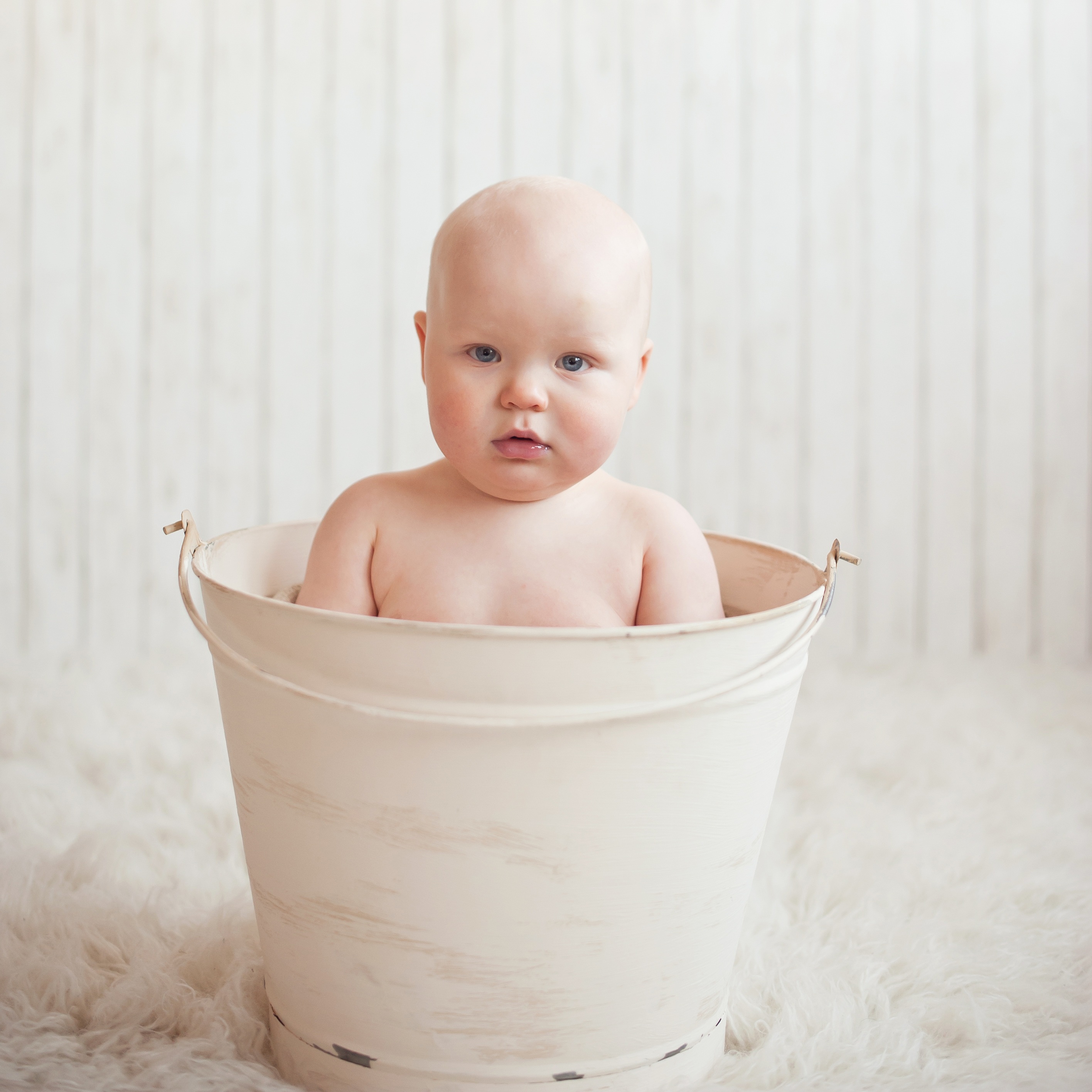 shirtless, indoors, one person, portrait, cute, sitting, baby, babyhood, toddler, innocence, boy, pail, looking at camera, child, small, front view, inside, Phone HD Wallpaper
