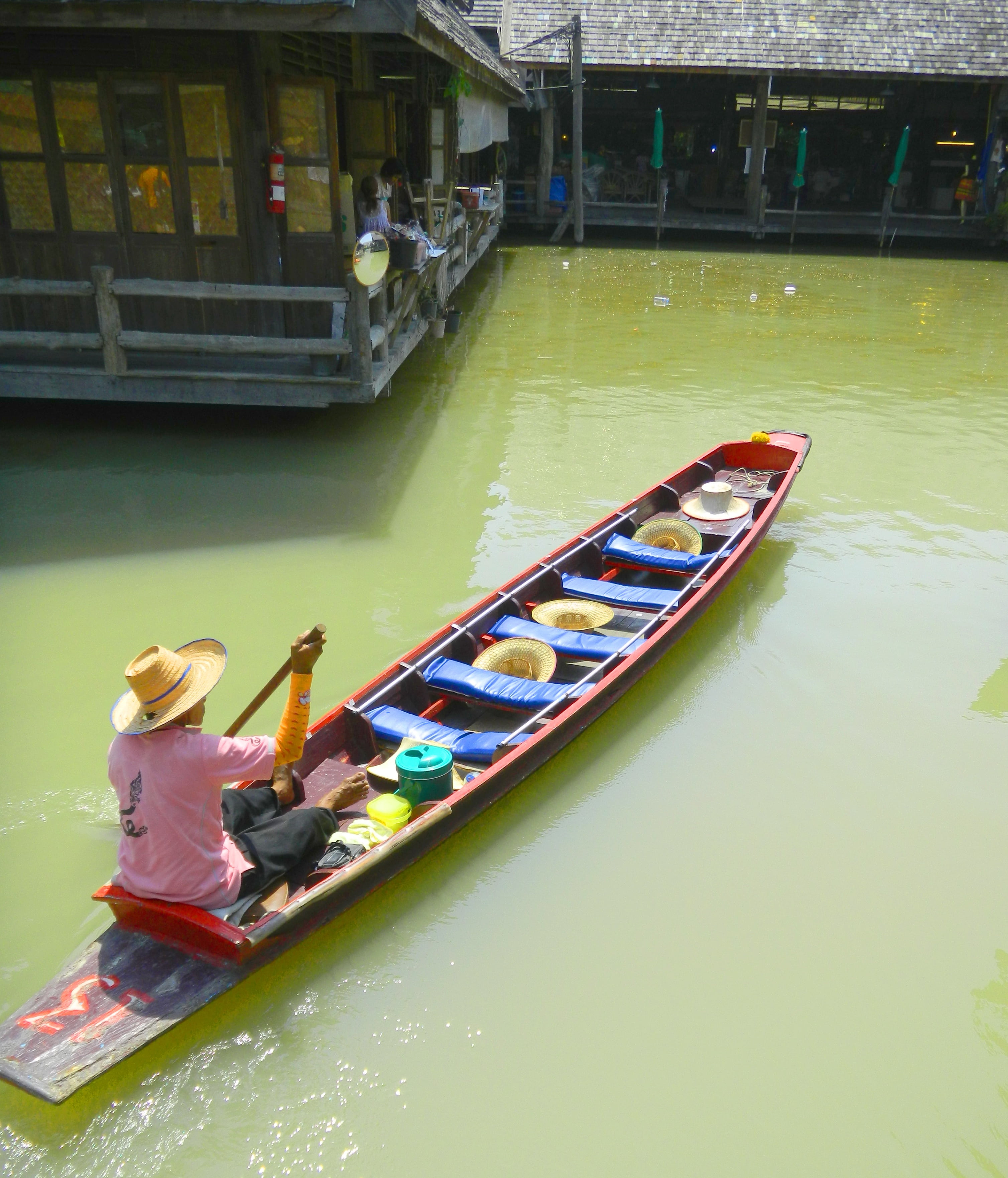 thailand, one person, rowing, mode of transportation, nautical vessel, transportation, water, built structure, floating market, 2K, times, outdoors, leisure activity, Phone HD Wallpaper