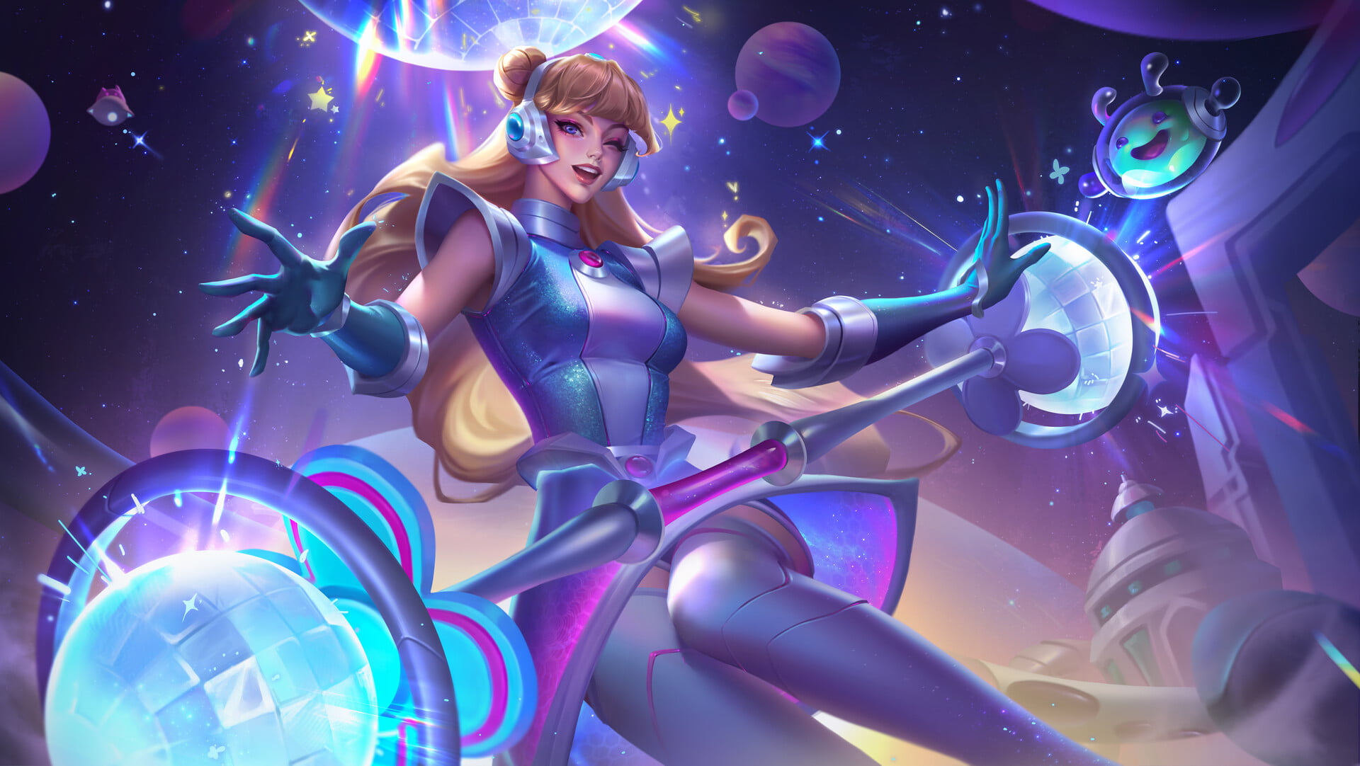 Lux (League of Legends), League of Legends, illustration, space, Space Groove, artwork, blue eyes, Riot Games, blonde, video game characters, 1080P, video game girls, HD Wallpaper