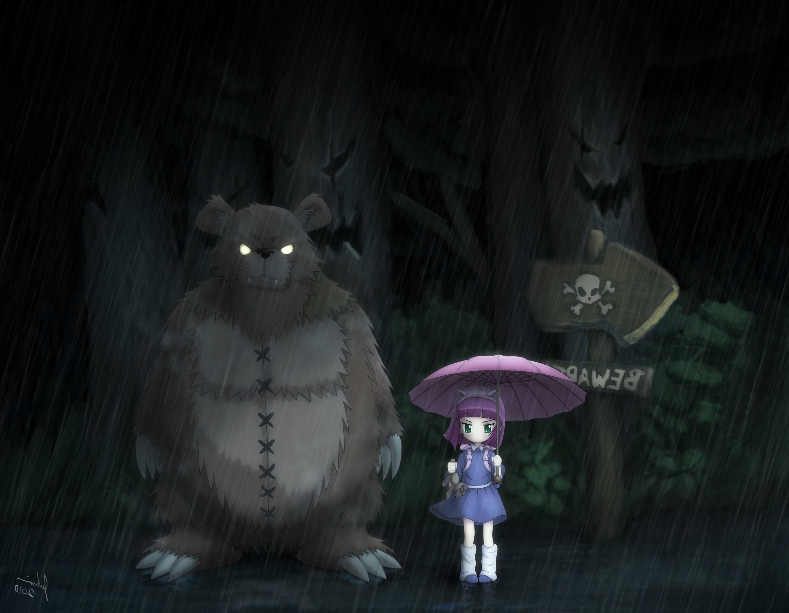league of legends video games annie my neighbor totoro, umbrella, wet, security, safety, full length, outdoors, art and craft, real people, illuminated, HD Wallpaper