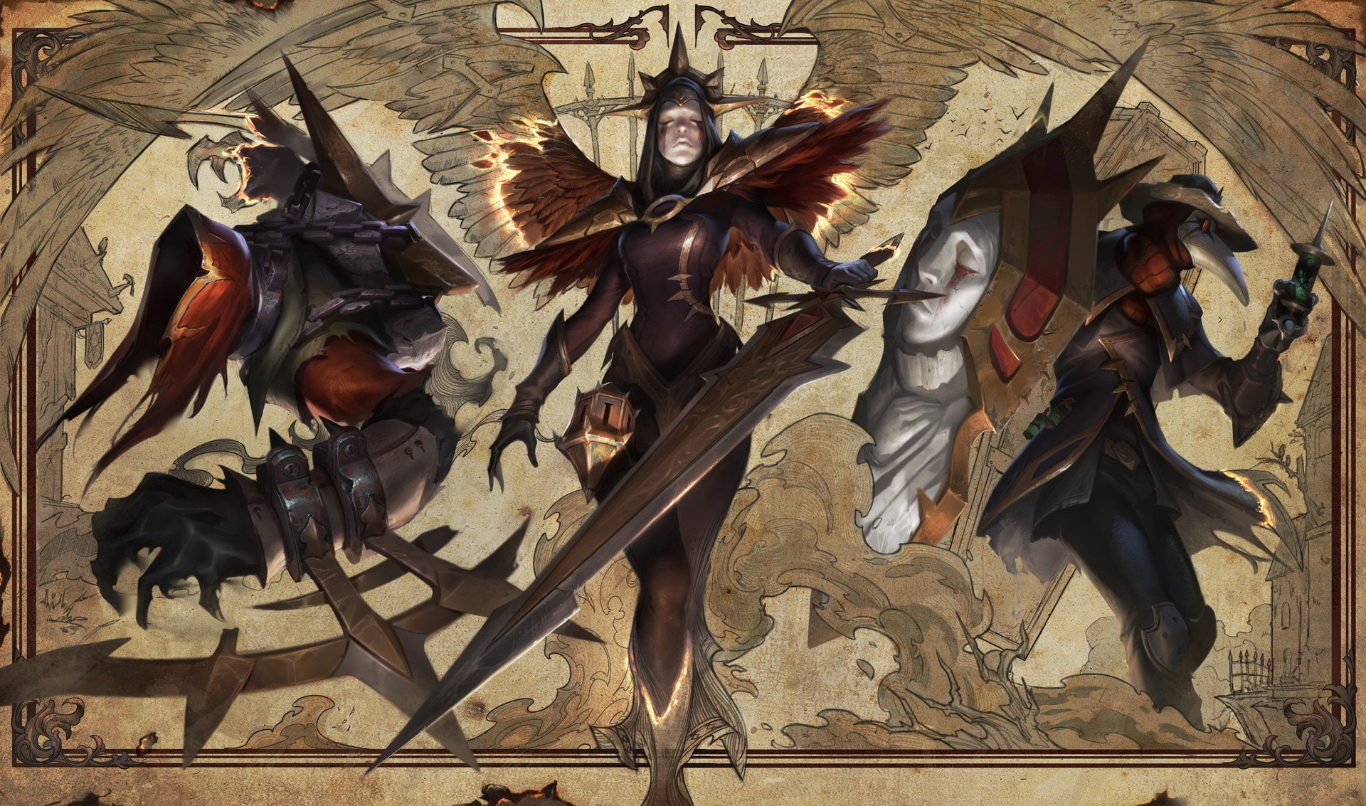 Video Game, 1080P, group of animals, no people, Kayle (League Of Legends), wall - building feature, Nocturne (League of Legends), Singed (League Of Legends), HD Wallpaper