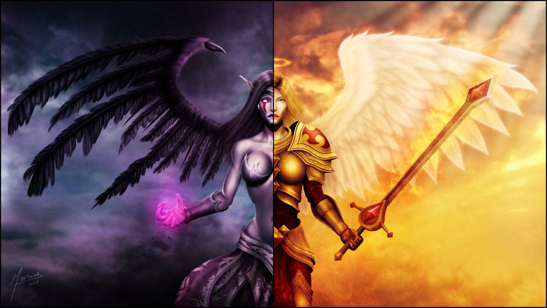 costume, arts culture and entertainment, 1080P, Morgana (League Of Legends), performance, fantasy, smoke - physical structure, sword, sky, Video Game, HD Wallpaper