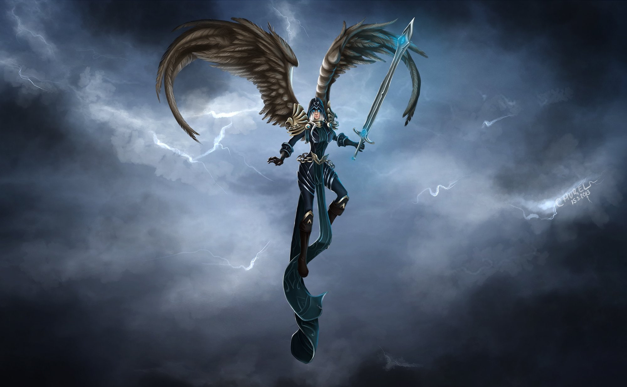 league, 1080P, kayle, games, angel, fantasy, warrior, wings, legends, swords, HD Wallpaper