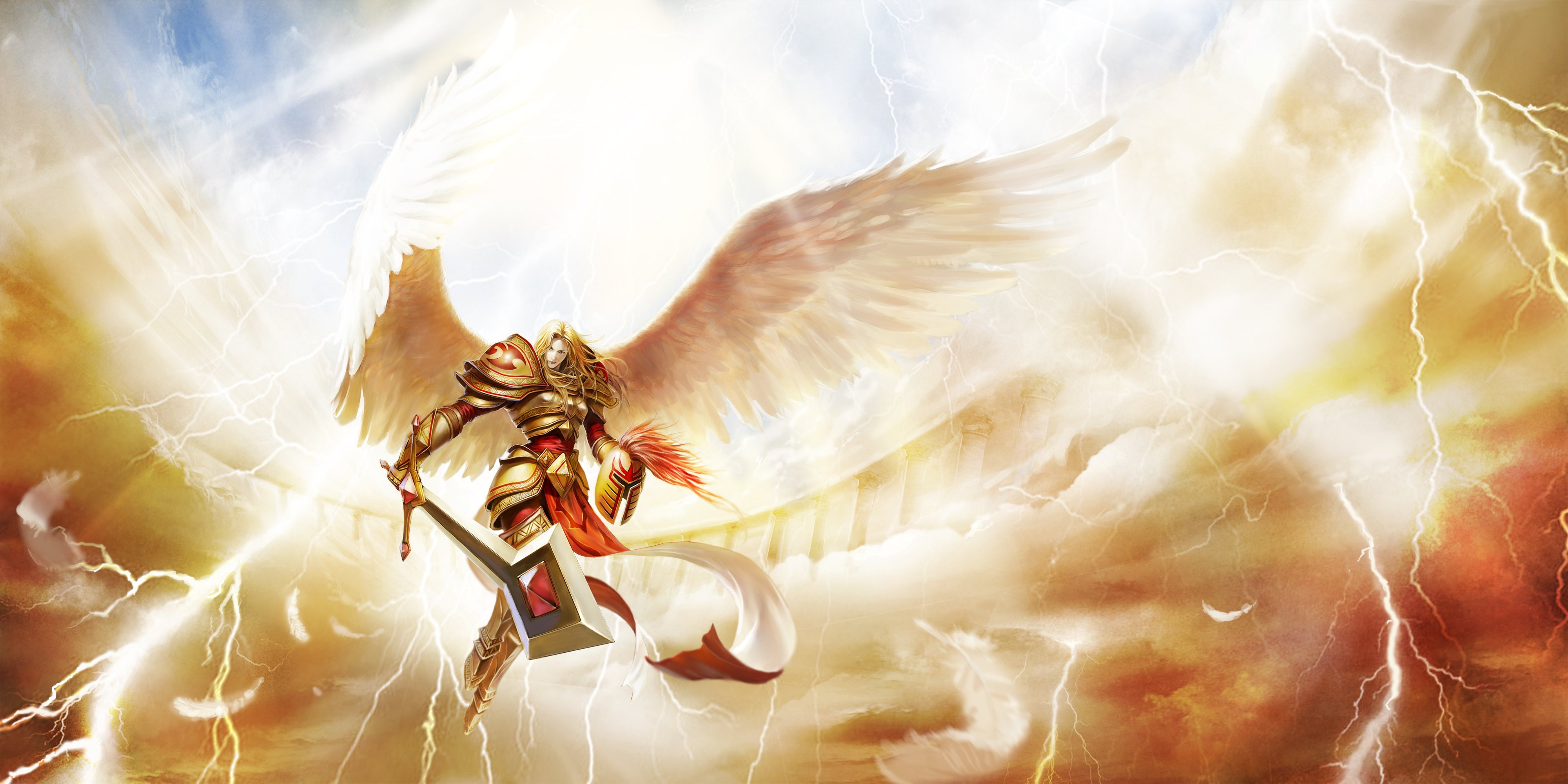 sword, kayle, tagme, league, armor, wings, 4K, legends, HD Wallpaper