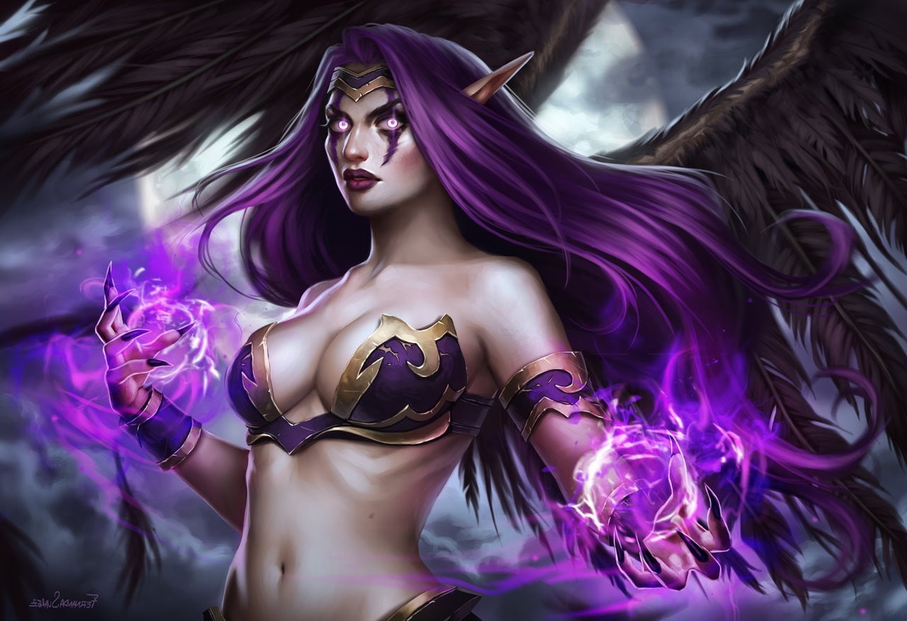 clothing, morgana league of legends video games, beautiful woman, one person, hair, body paint, women, 720P, indoors, fashion, females, beauty, young adult, HD Wallpaper