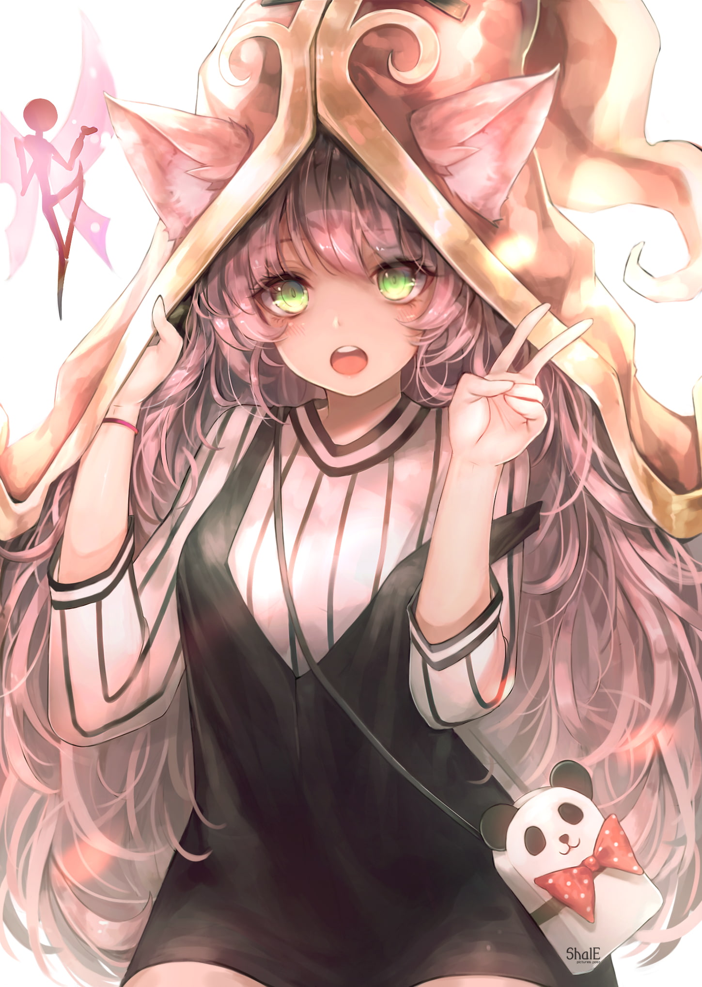 anime, looking at viewer, purple hair, fairies, 1080P, dress, hat, green eyes, handbags, long hair, anime girls, animal ears, Lulu (League of Legends), Phone HD Wallpaper