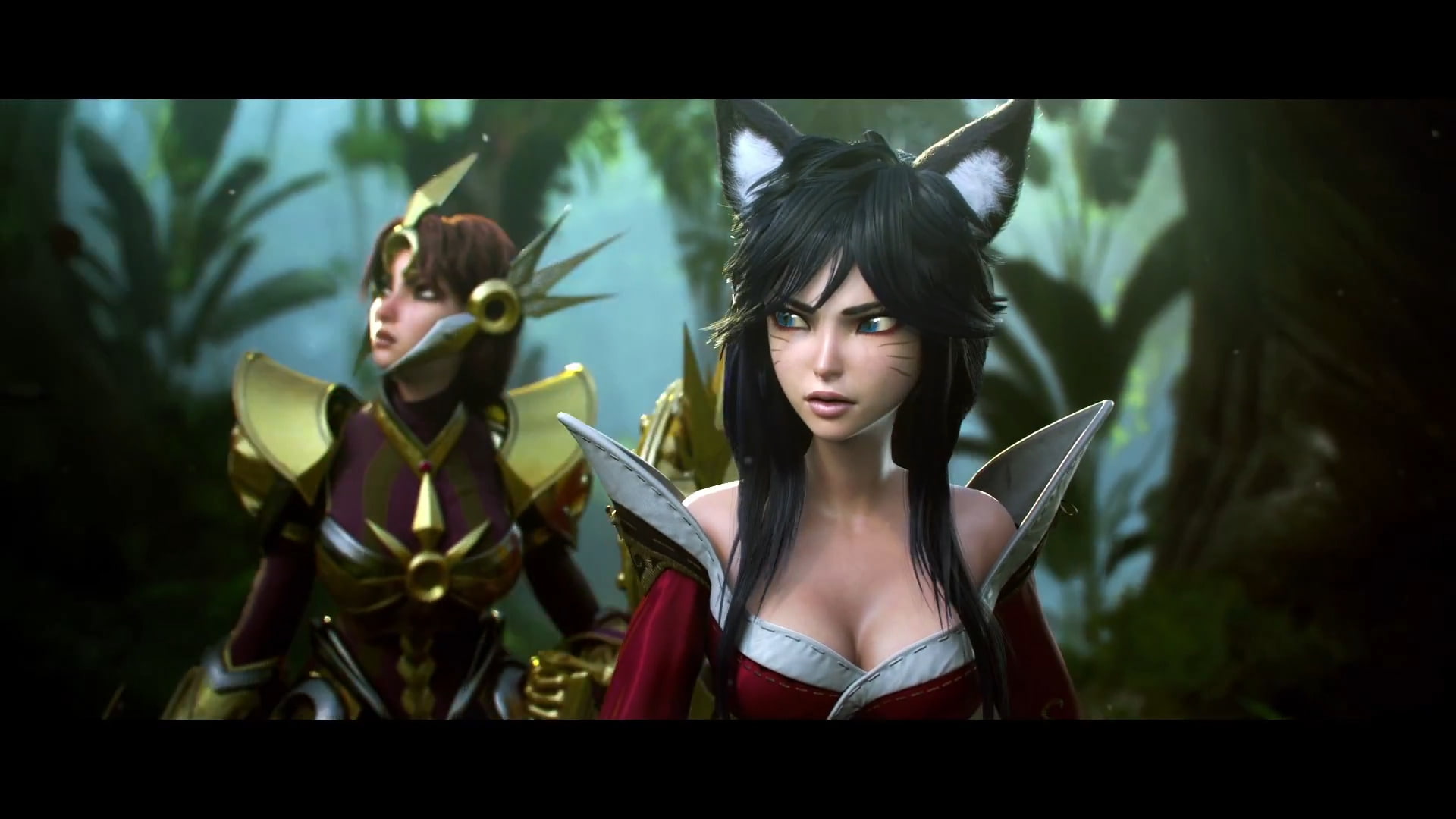 plant, beauty, Leona (League Of Legends), headshot, hairstyle, hair, reflection, Ahri (League Of Legends), A New Dawn, beautiful woman, adult, beautiful people, HD Wallpaper