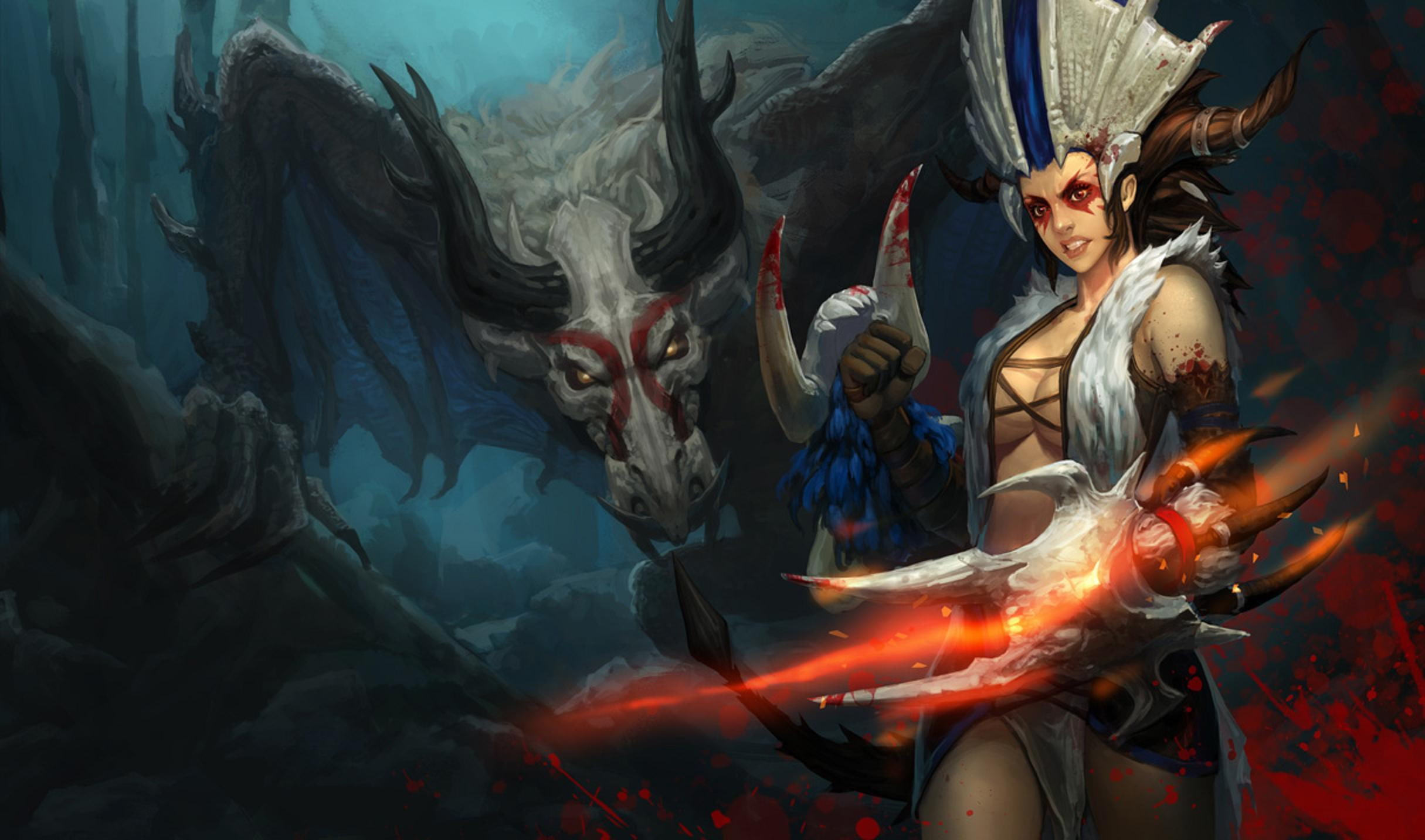 games, woman, shyvana, video games, weapon, animation, dragon, 1080P, female, league of legends, HD Wallpaper