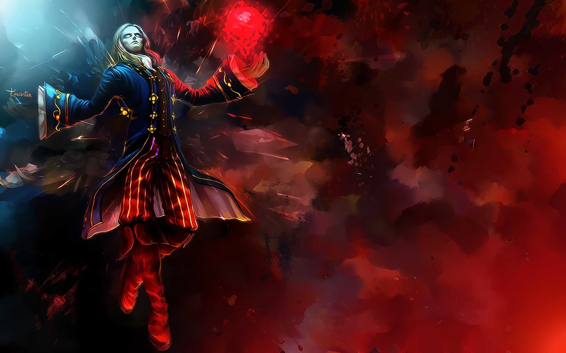 smoke - physical structure, night, people, 1080P, real people, traditional clothing, illuminated, red, Vladimir (League Of Legends), digital composite, HD Wallpaper