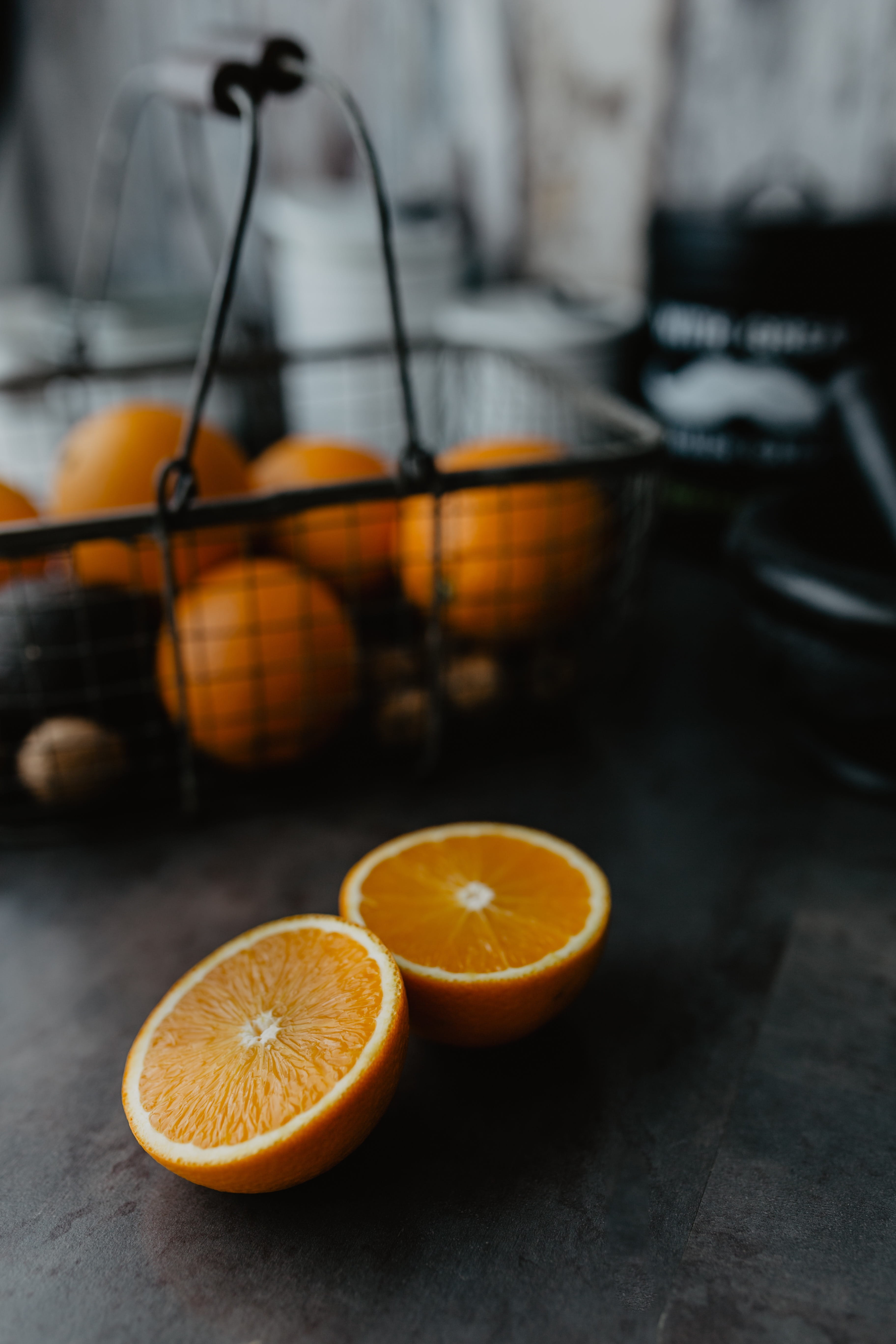 freshness, food, halved, fresh, wood - material, indoors, orange color, no people, close-up, drink, healthy eating, oranges, table, citrus fruit, cross section, Phone HD Wallpaper