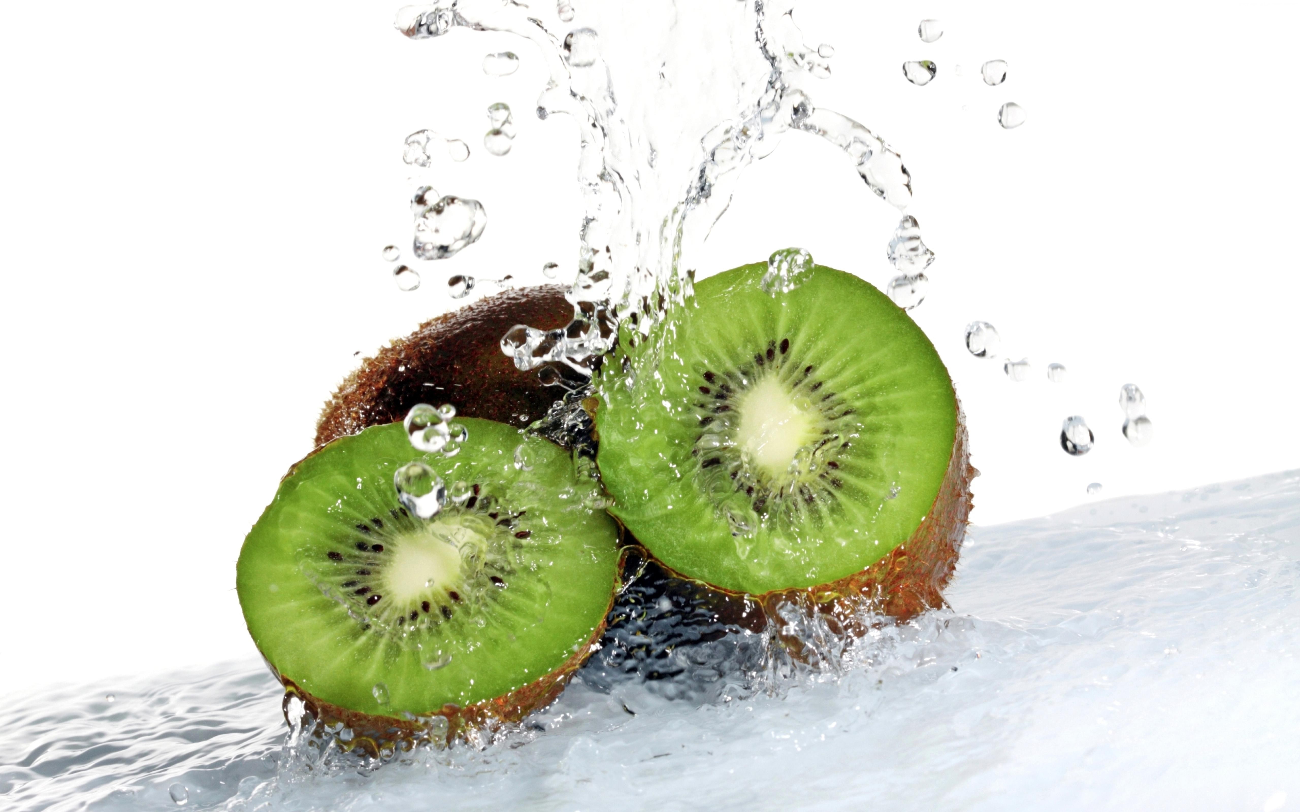 healthy eating, kiwi, nature, wellbeing, food and drink, green color, slice, 5K, water, close-up, splashing, motion, indoors, studio shot, 5K, fruit, food, HD Wallpaper