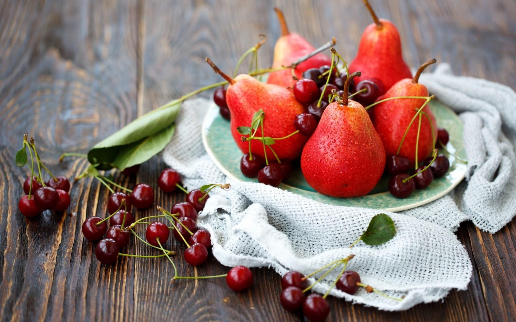 720P, still, life, pears, cherries, HD Wallpaper