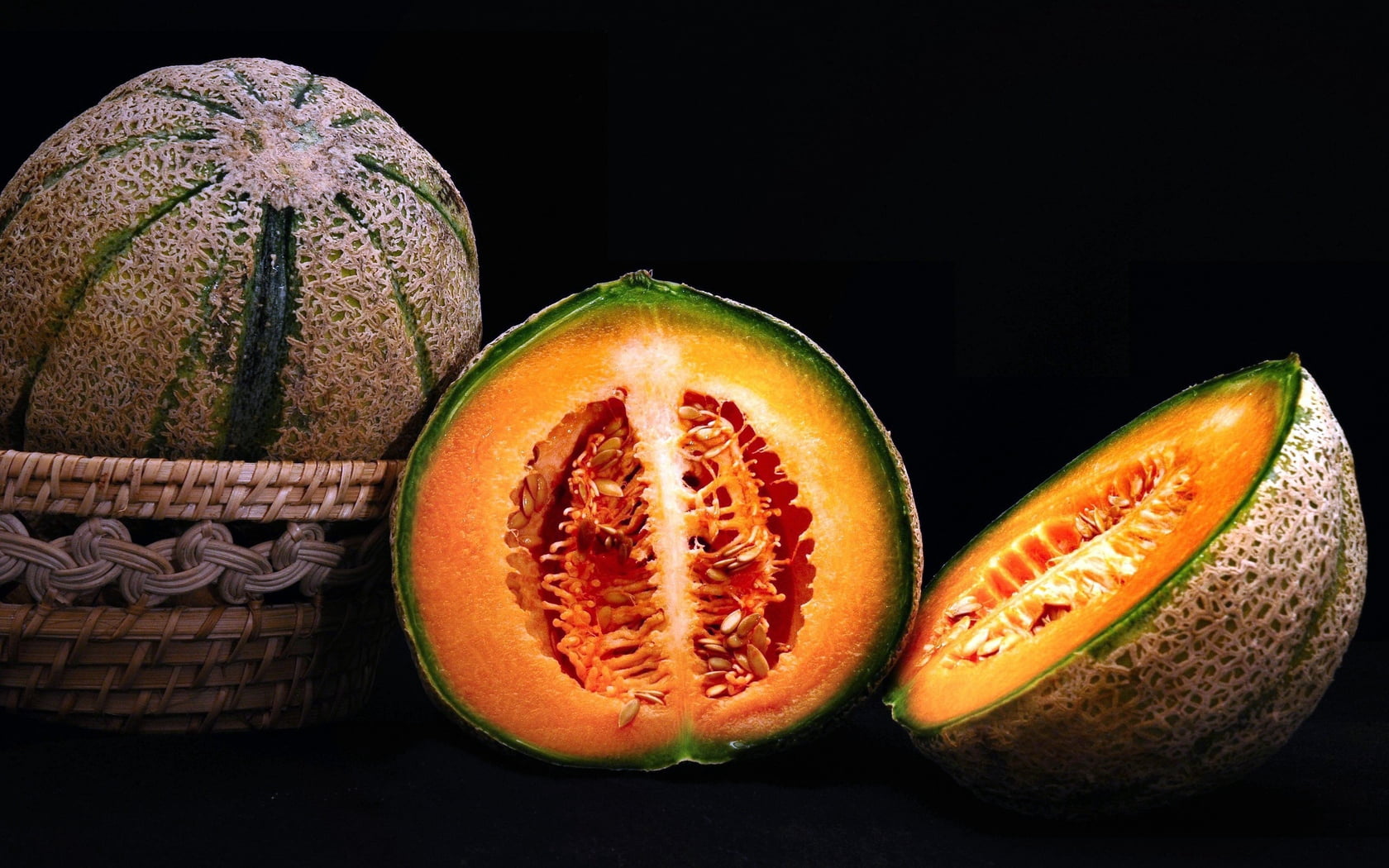 dessert, melon, black background, close-up, wellbeing, seed, gourmet, fruit, dieting, nature, studio shot, vitamin, healthy Eating, sliced, vegetarian Food, HD Wallpaper