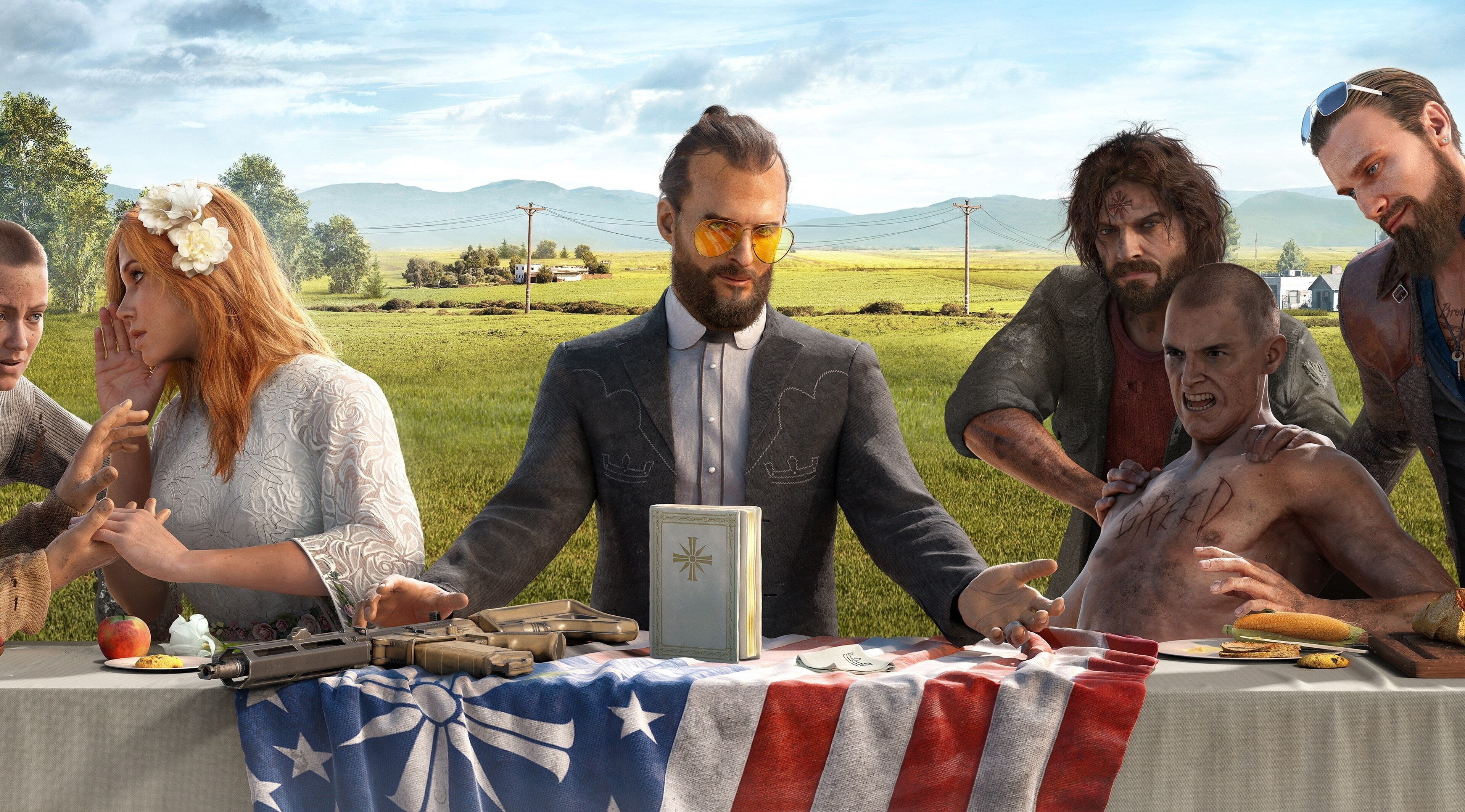 young women, adult, front view, sky, plant, outdoors, women, young adult, nature, 4K, men, young men, far cry 5 4k windows  hd, people, field, land, group of people, HD Wallpaper