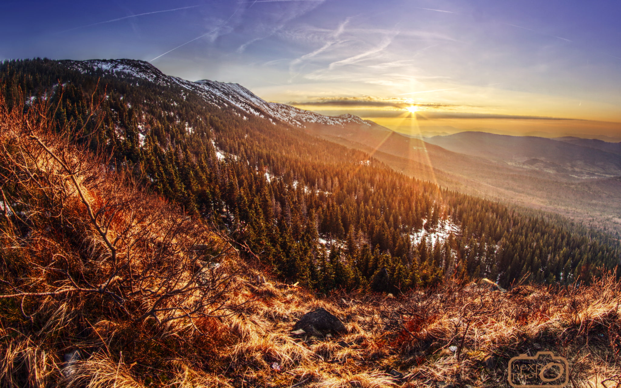 trees, clouds, scenics - nature, mountains, land, tree, beauty in nature, non-urban scene, Poland, sunrise, sunlight, sky, environment, plant, tranquil scene, HD Wallpaper