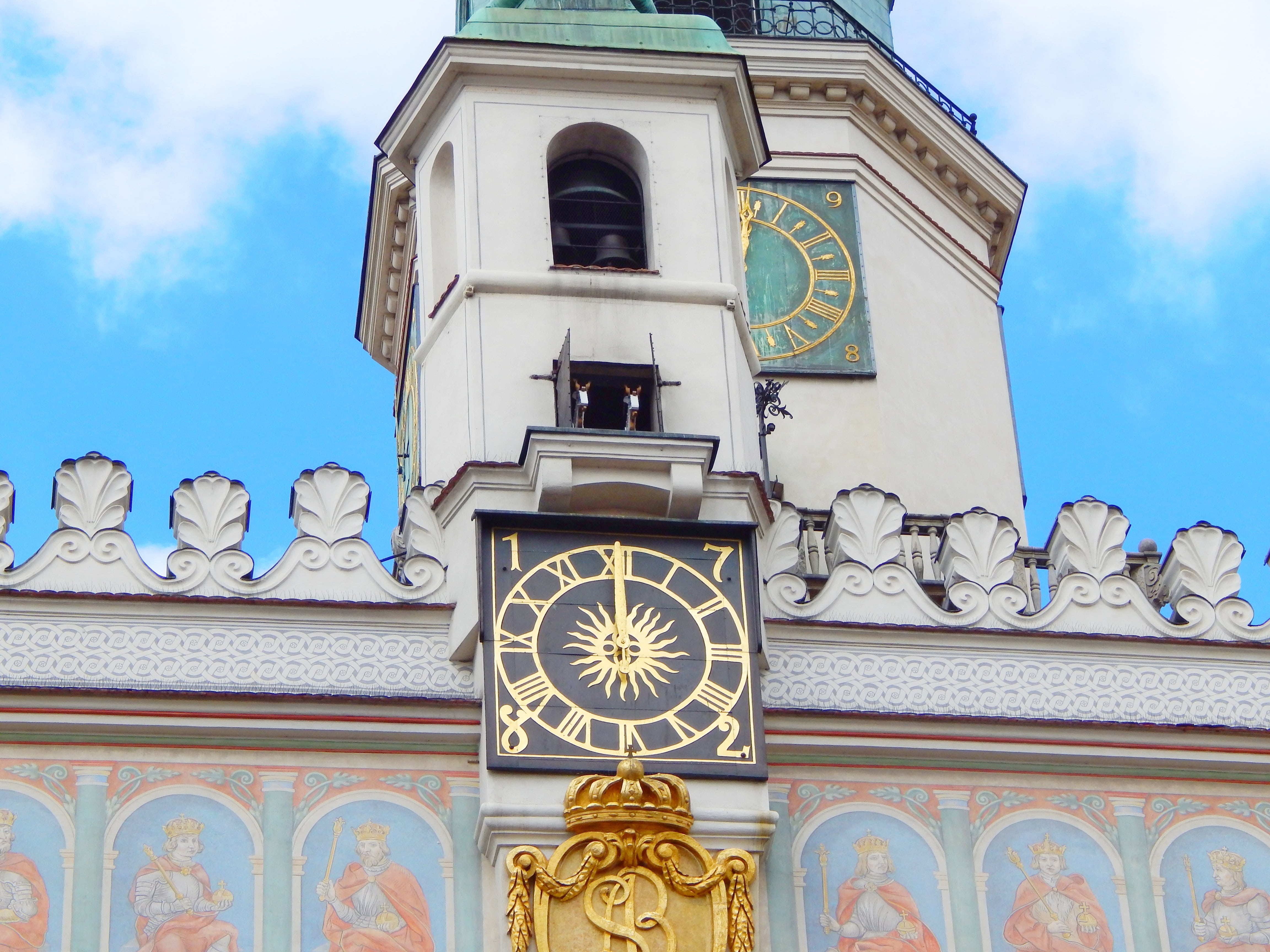 nature, outdoors, human representation, ornate, the old town, sky, building exterior, fountain, clock tower, history, poznan, cloud - sky, time, old buildings, HD Wallpaper