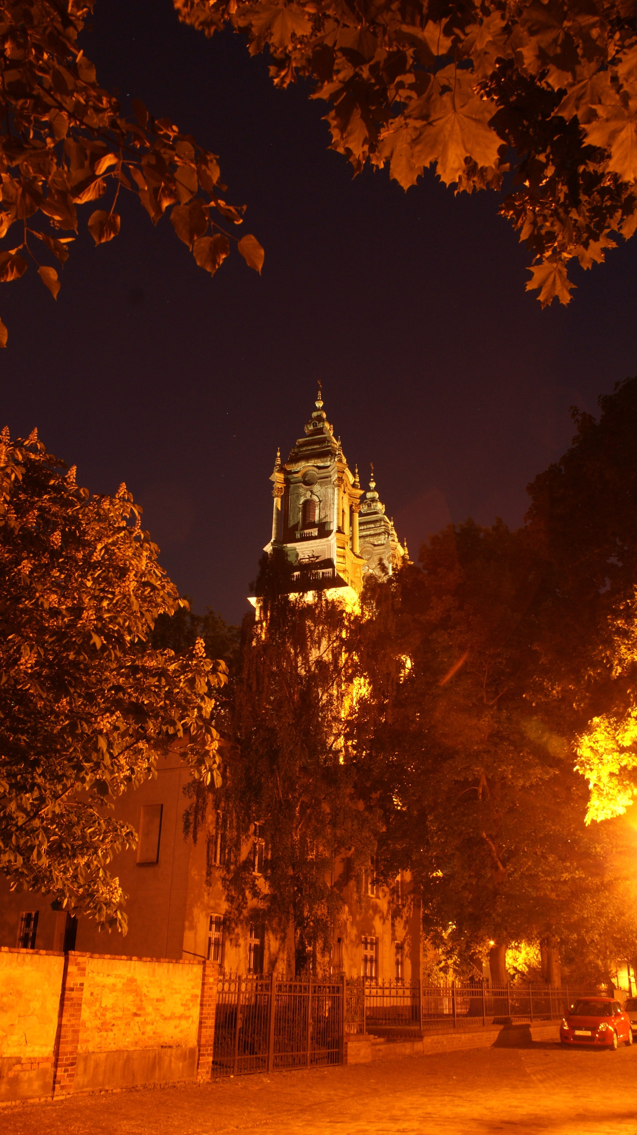 foliage, Church, religion, europe, low angle view, place of worship, city, Night, urban Scene, outdoors, tour, christianity, nature, built Structure, belief, Phone HD Wallpaper