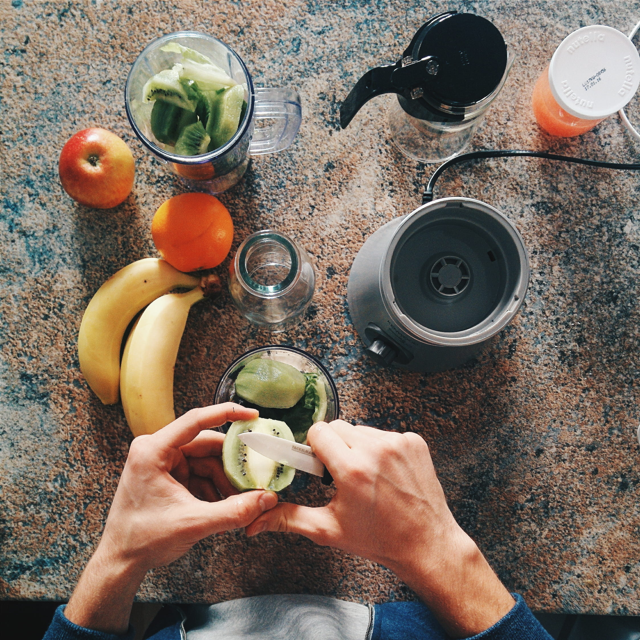 1080P, drink, banana, process, hot drink, wellbeing, fruit, meal, table, hand, hands, high angle view, real people, one person, breakfast, directly above, Phone HD Wallpaper