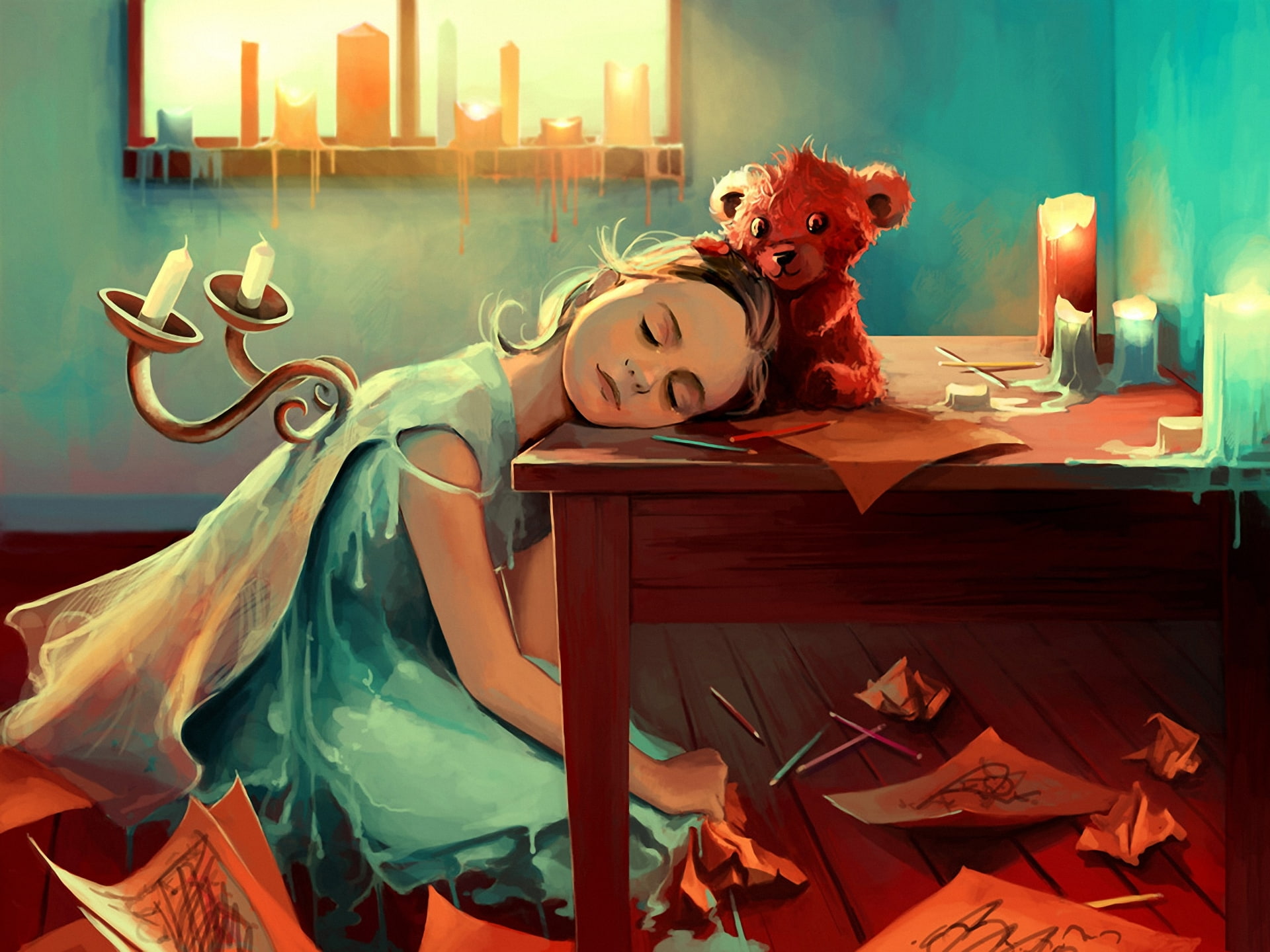art, burning, candle, illuminated, home interior, lighting equipment, representation, girl, indoors, celebration, decoration, paper, no people, pencils, HD Wallpaper