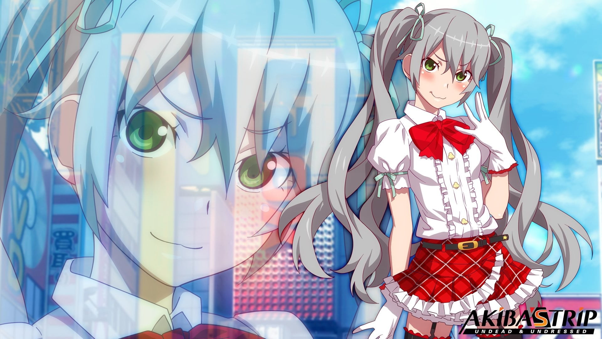 female likeness, indoors, red, twintails, representation, mannequin, standing, smiling, grey hair, green eyes, 1080P, art and craft, retail display, creativity, HD Wallpaper