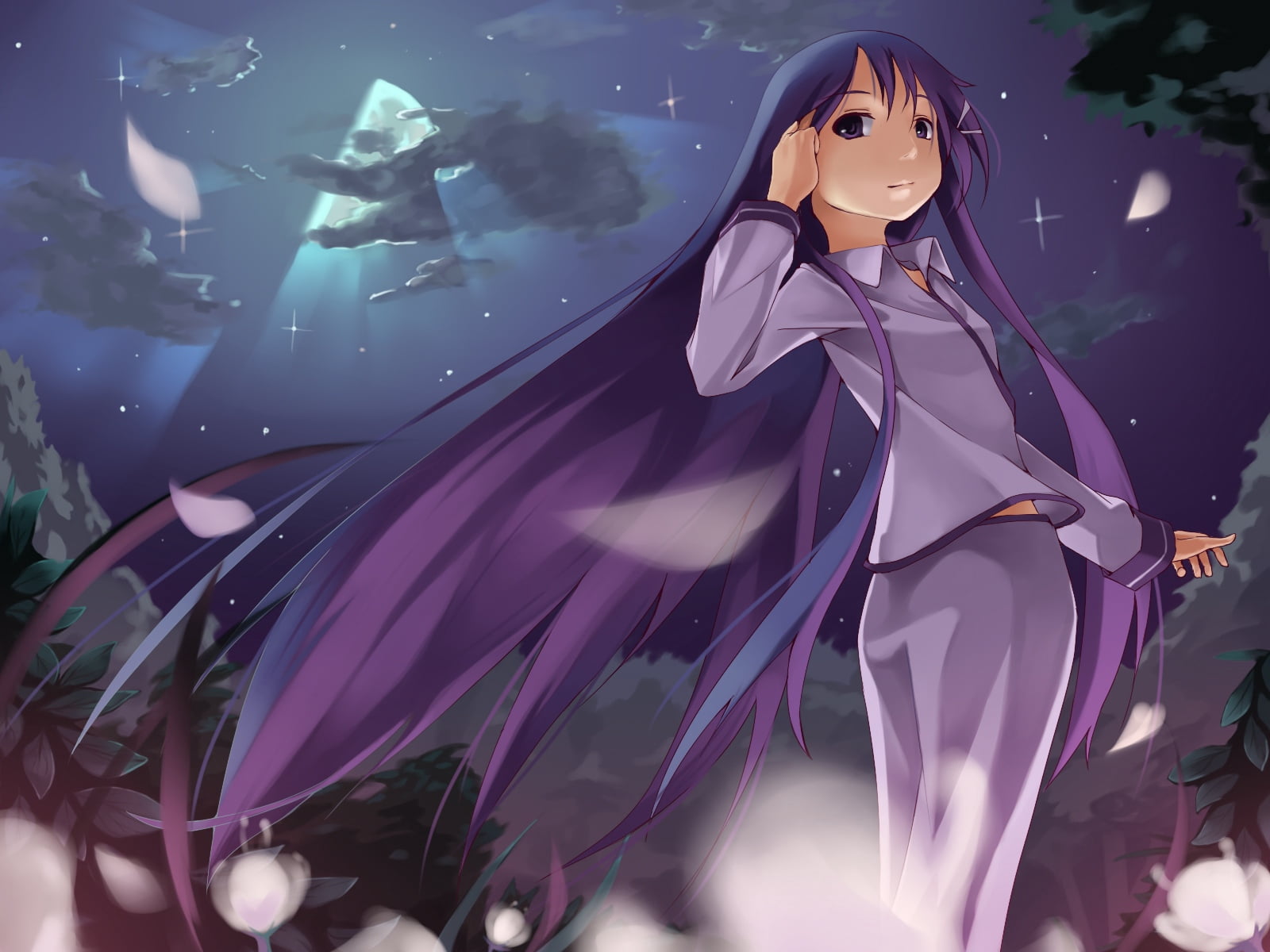 cute, abstract, blue, elegance, vector, purple, reflection, human Face, women, foge, beautiful, representation, hanbun no tsuki ga noboru sora, water, night, HD Wallpaper