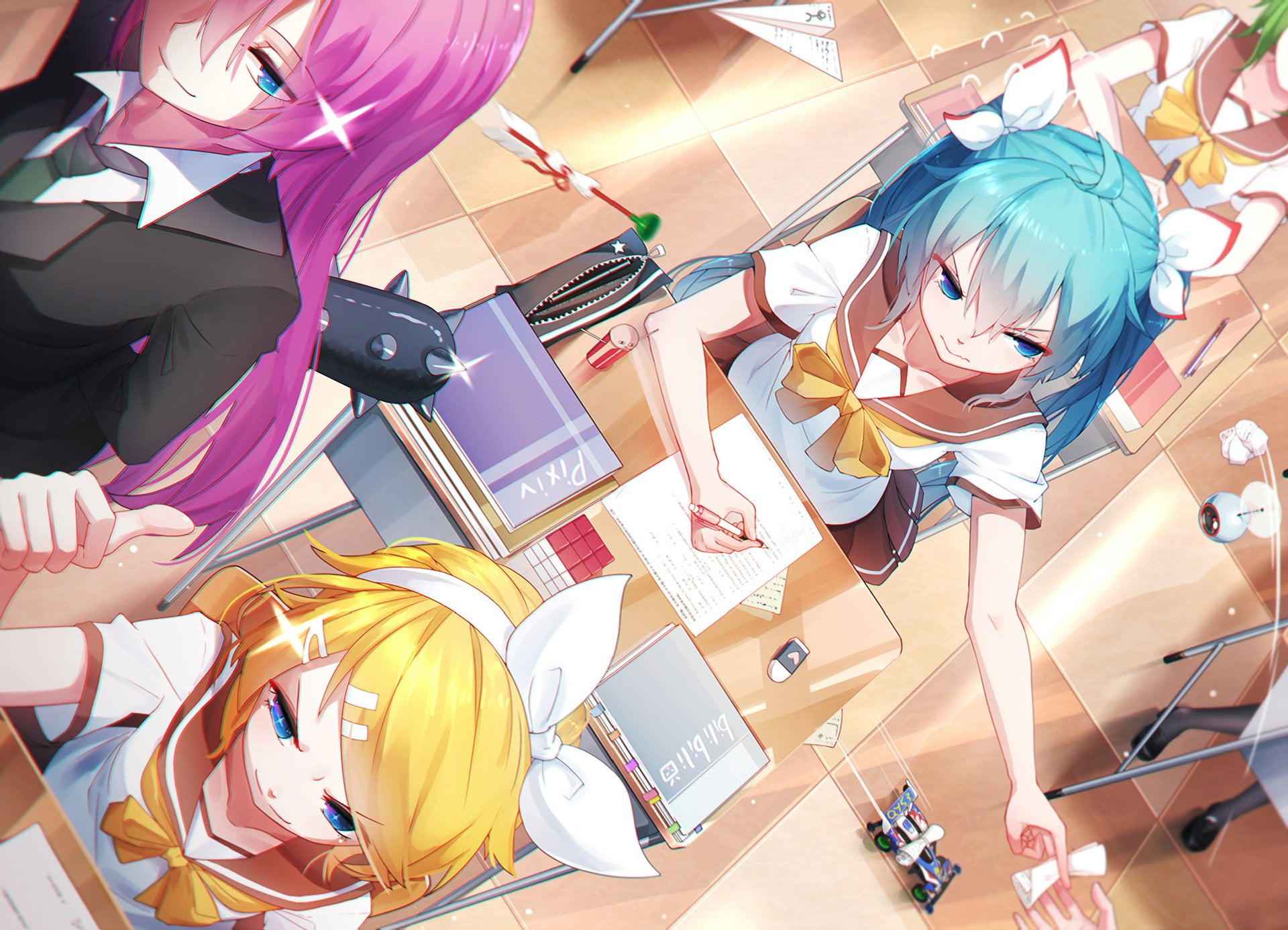 1080P, group of people, multi colored, table, people, Luka Megurine, lifestyles, large group of objects, Vocaloid, variation, day, indoors, men, Rin Kagamine, HD Wallpaper