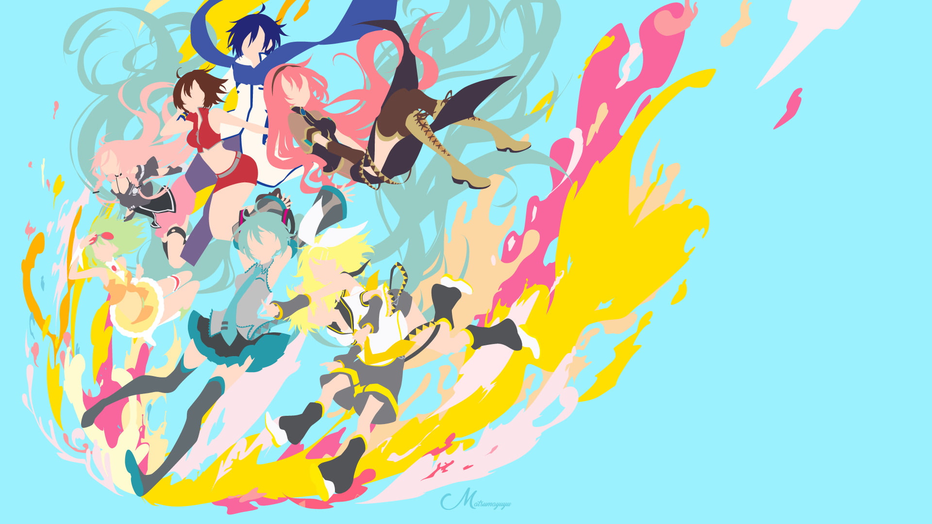 Luka Megurine, Rin Kagamine, Meiko (Vocaloid), 1080P, Kaito (Vocaloid), Minimalist, GUMI (Vocaloid), Len Kagamine, Anime, Vocaloid, Hatsune Miku, HD Wallpaper