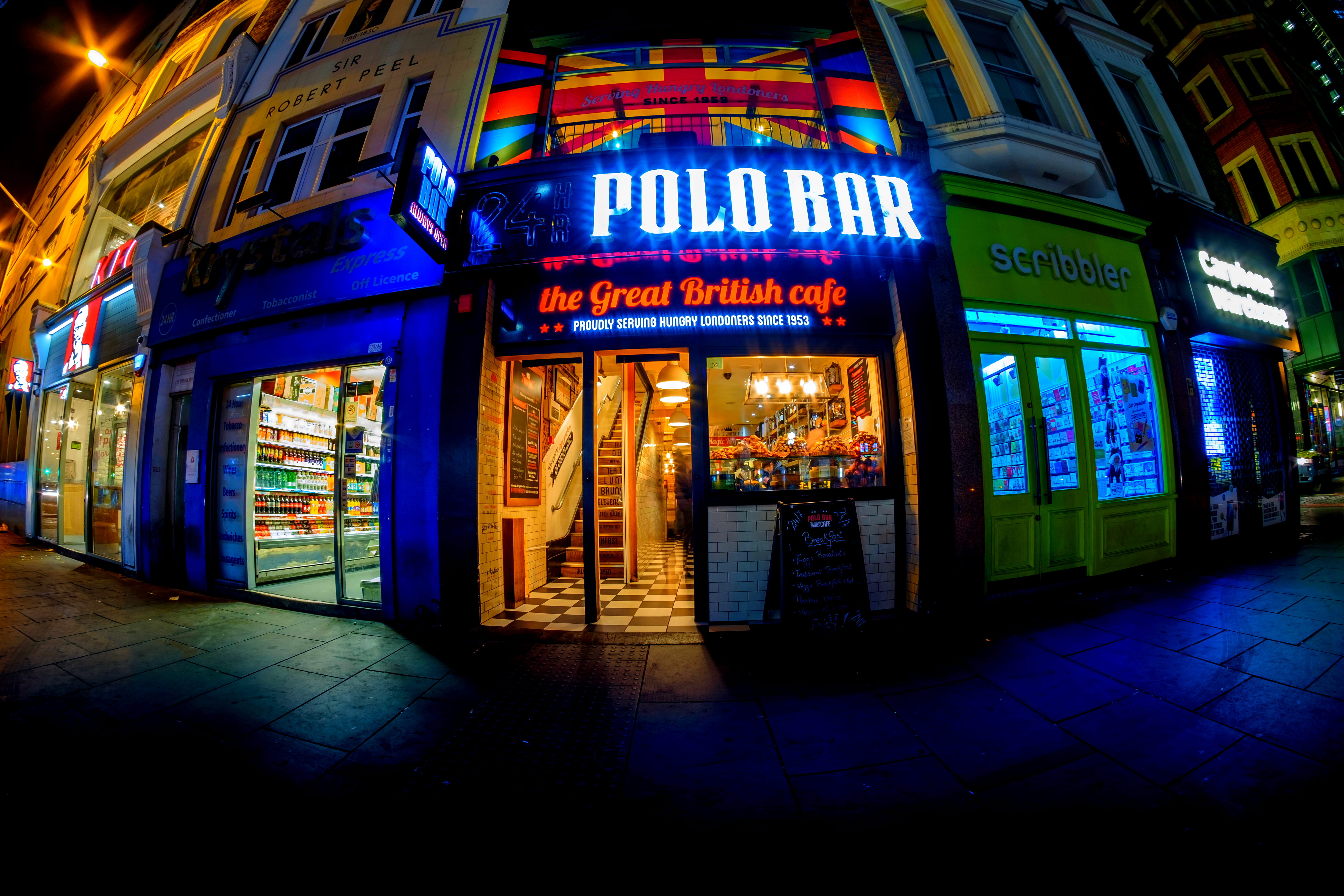 signage, polo, no people, corridor, building, sidewalk, shop, urban, blue, 4K, terminal, communication, illuminated, built structure, london, neon, transportation, HD Wallpaper