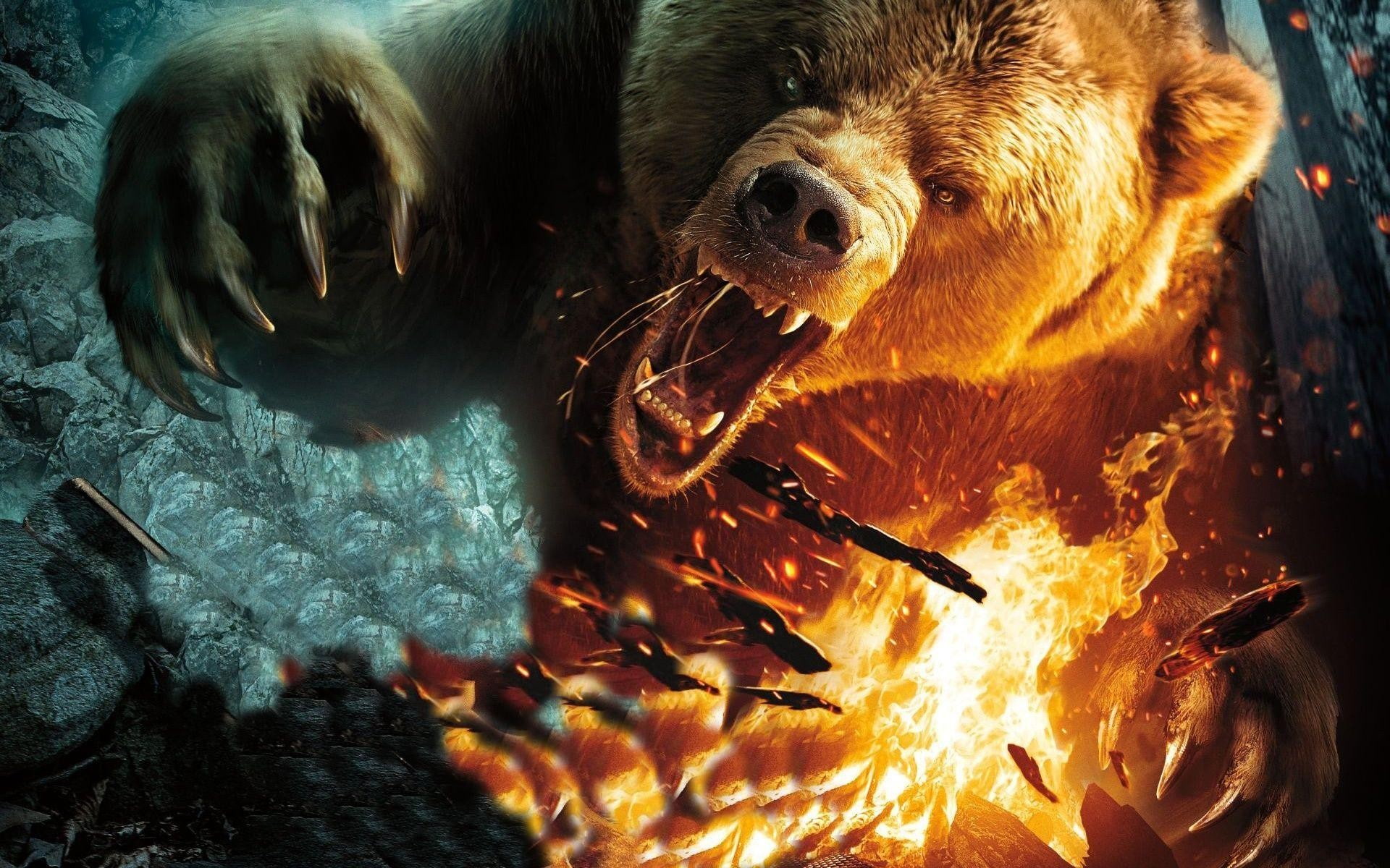 artwork, fire, bears, creature, 1080P, HD Wallpaper