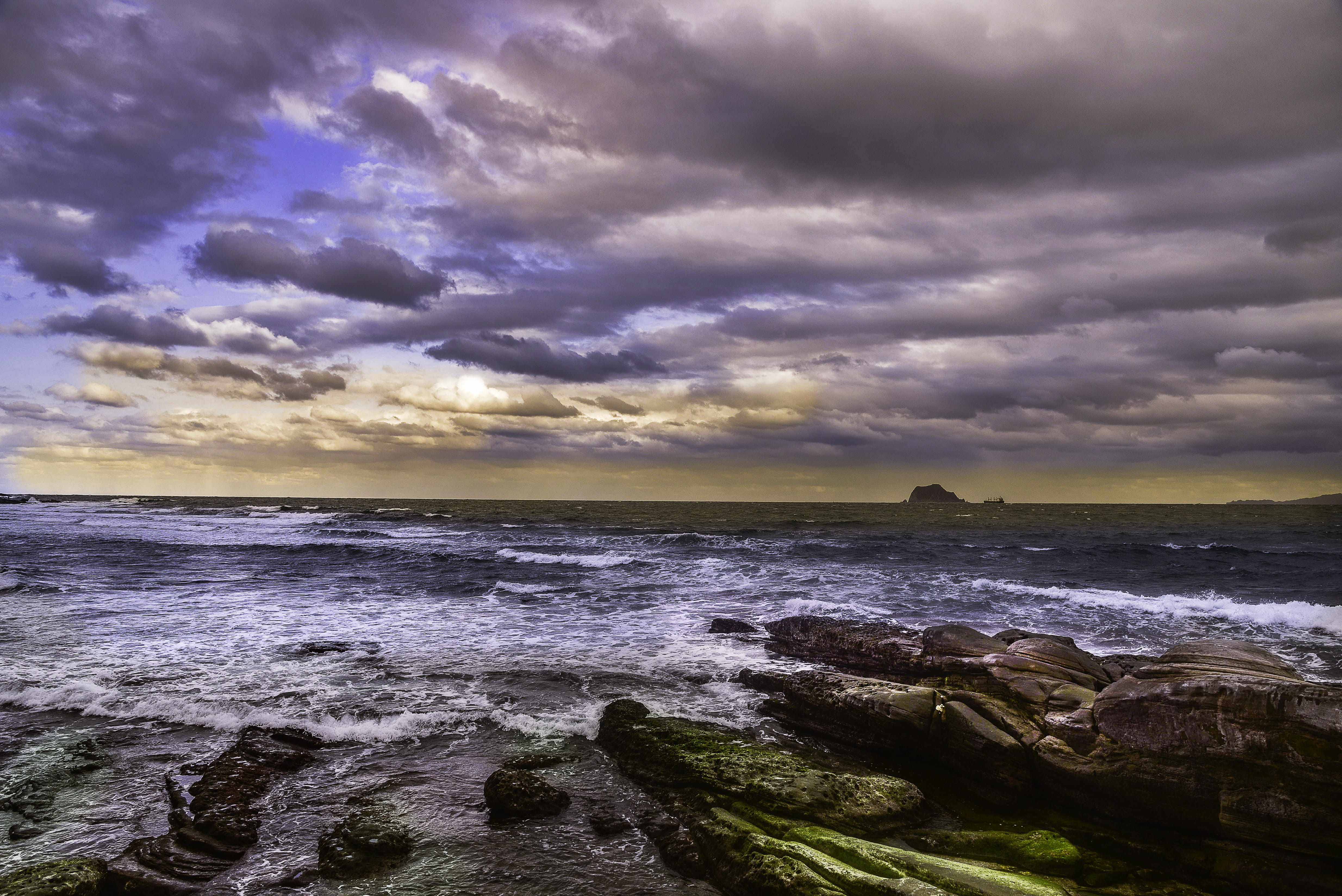 rock - object, cost line, water, tranquility, sky, land, cloud, no people, tranquil scene, solid, sea, horizon over water, horizon, 4K, cloud - sky, scenics - nature, HD Wallpaper