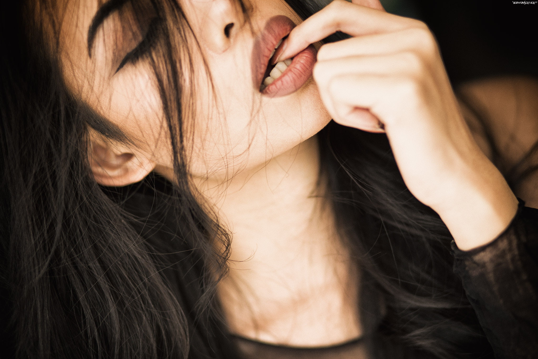 face, young adult, finger in mouth, brunette, body part, young women, women, portrait, closeup, close-up, hair, contemplation, human face, human hair, adult, HD Wallpaper
