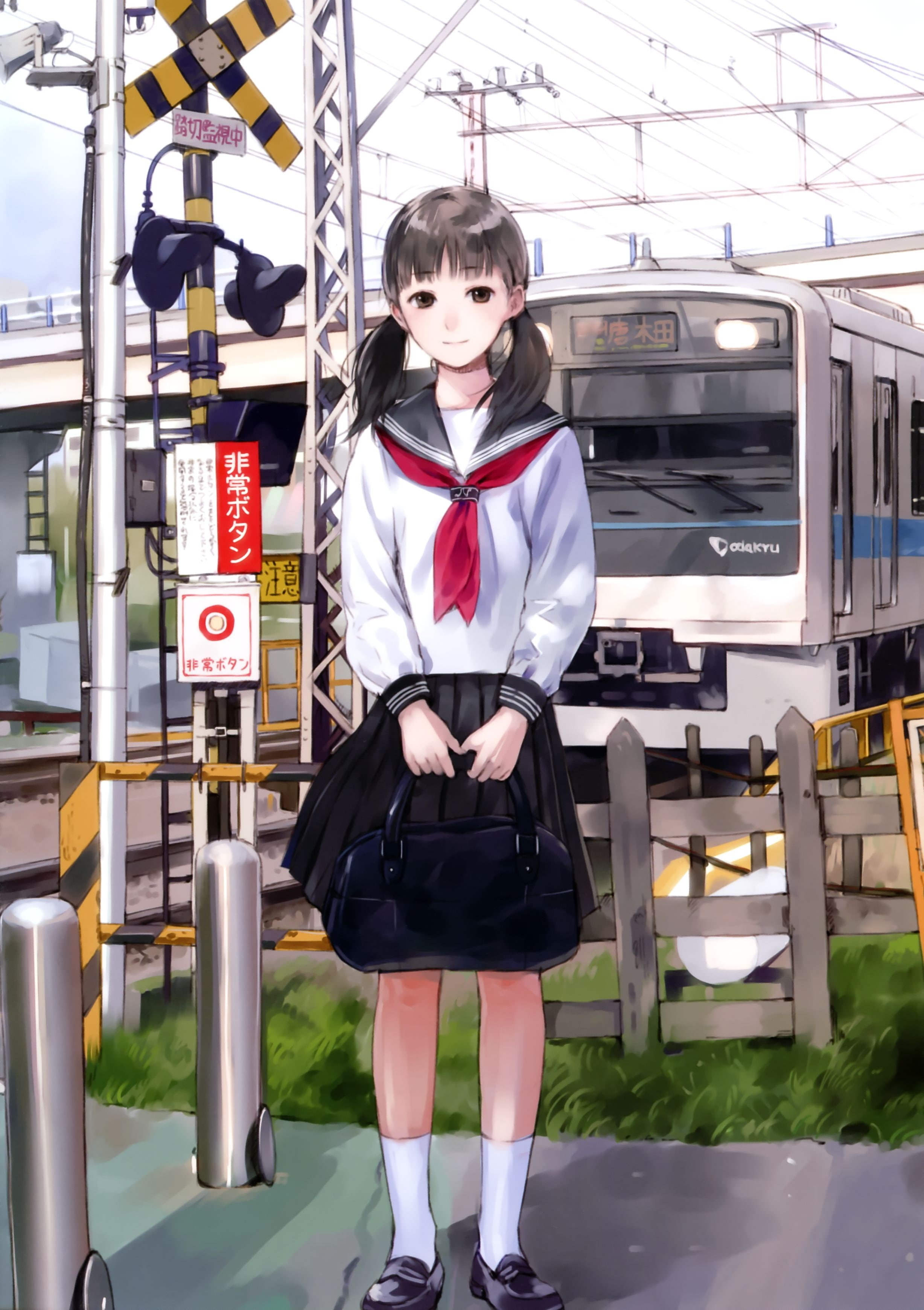 2K, mel, scenic, schoolgirls, kishida, trains, Phone HD Wallpaper