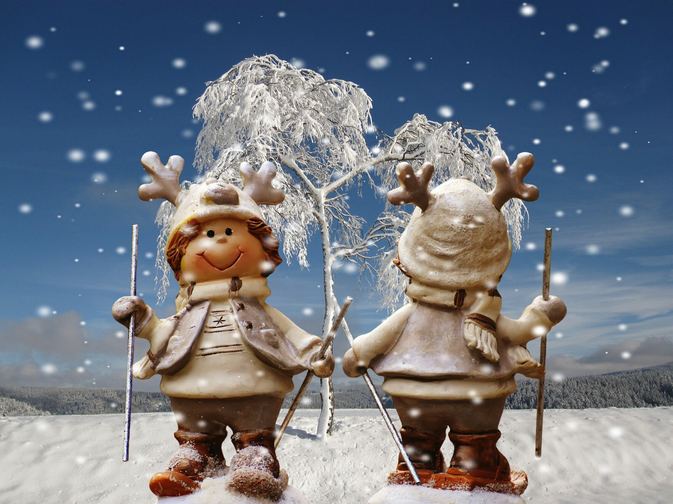 snowman, funny, sculpture, deco, decoration, childhood, human representation, figure, tree, animal, december, nature, advent, blue, male likeness, close-up, HD Wallpaper